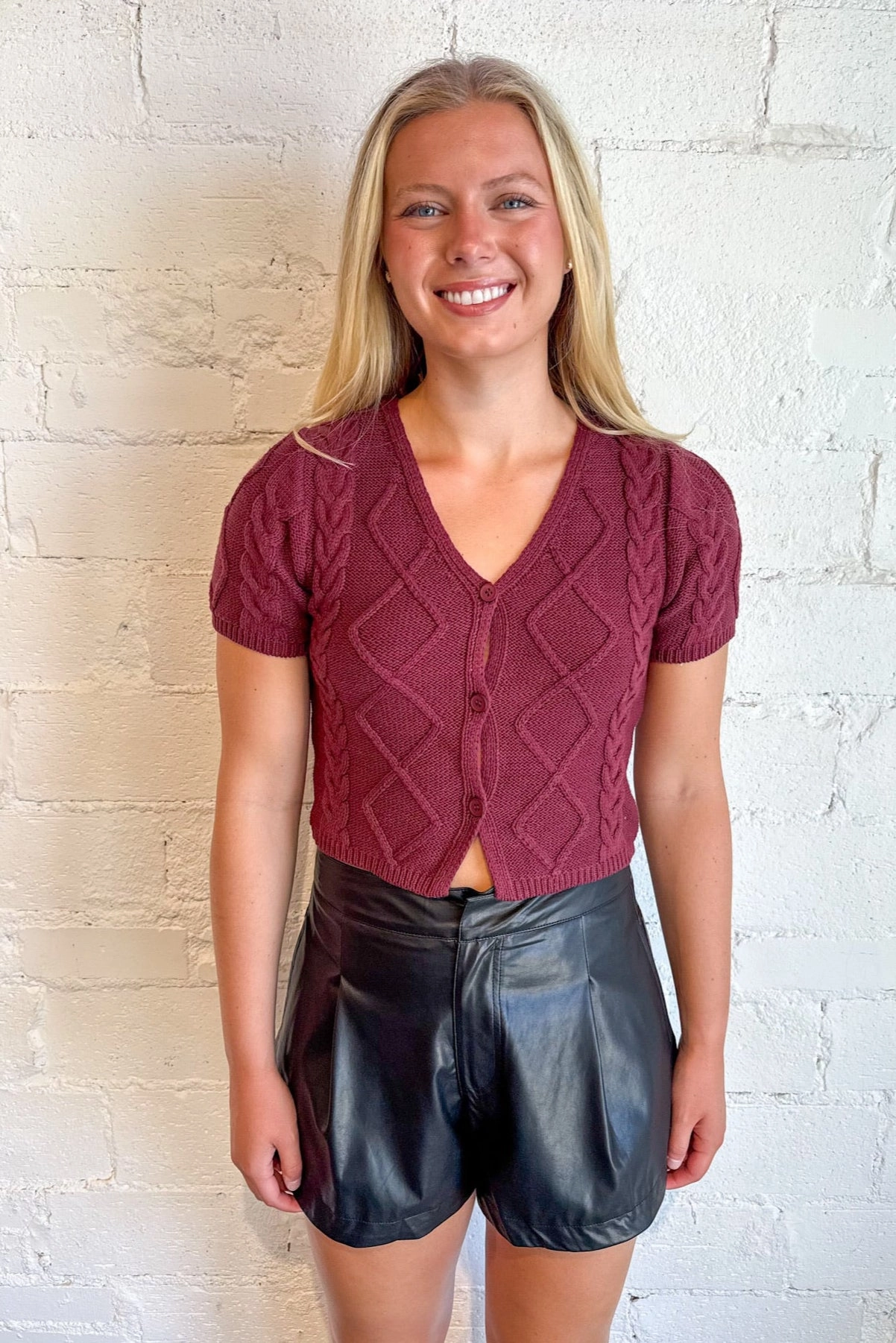 Convertible Collar Autumn Wine Cardigan