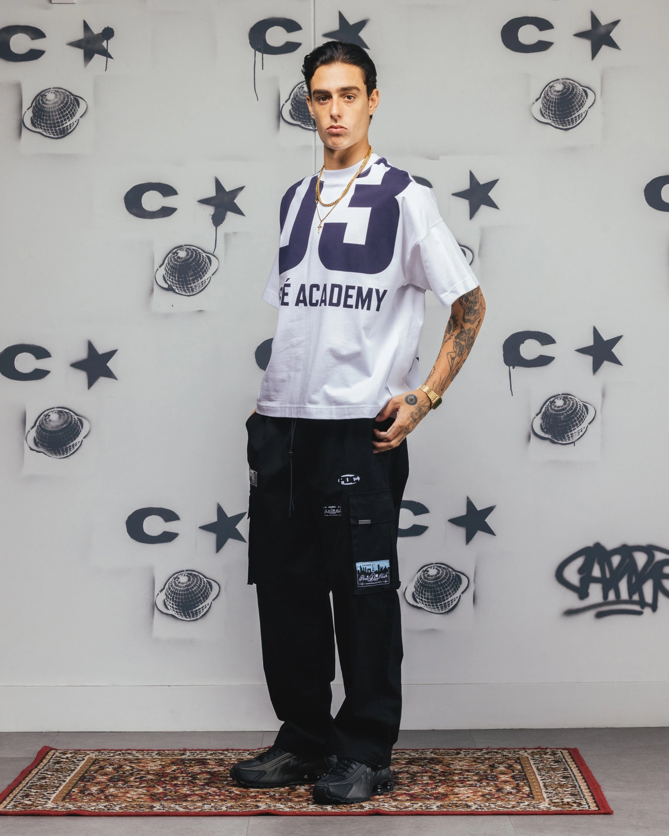 Classic Comfort Wind Resistance Carre Patchwork Cargo Jogger Black