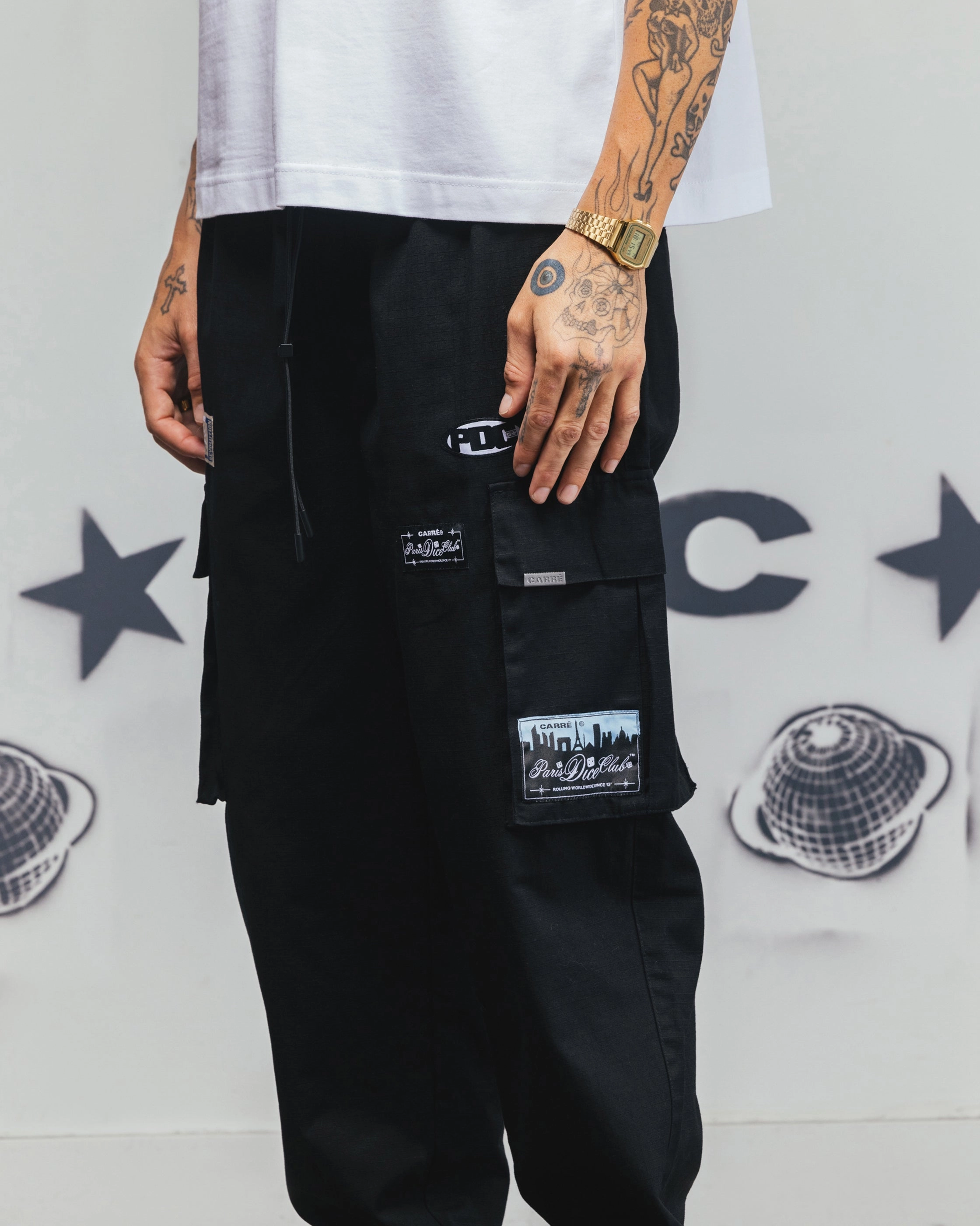 Move Easy Carre Patchwork Cargo Jogger Black