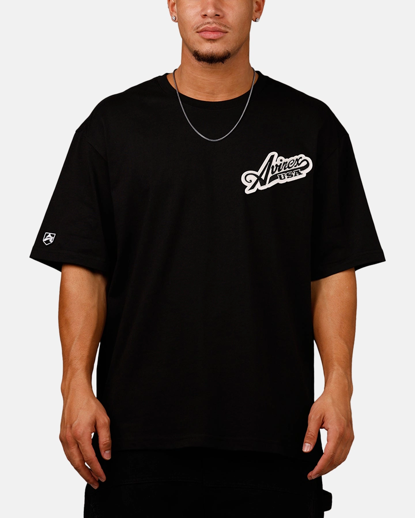 Avirex Script T-Shirt Black Button Down Collar Style SoftTouch