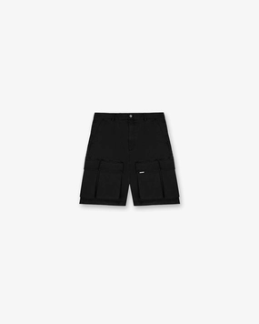 Light Reflective Trim Baggy Cotton Cargo Short - Black