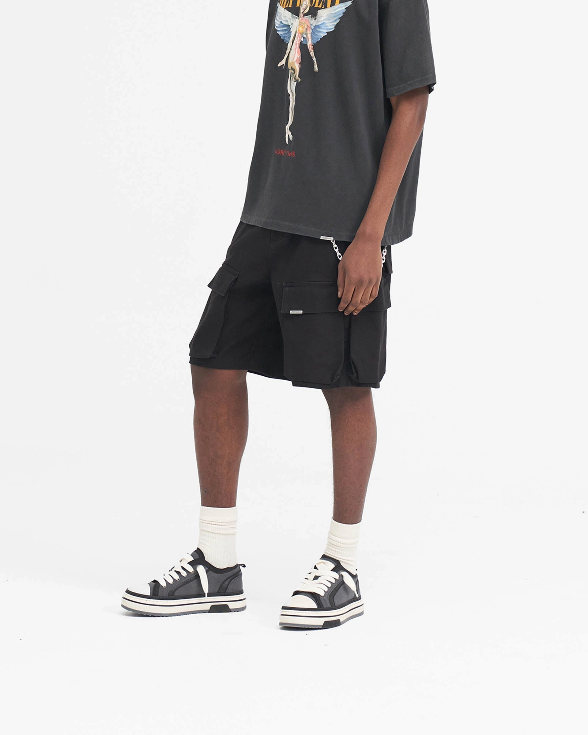 Baggy Cotton Cargo Short - Black printed shorts