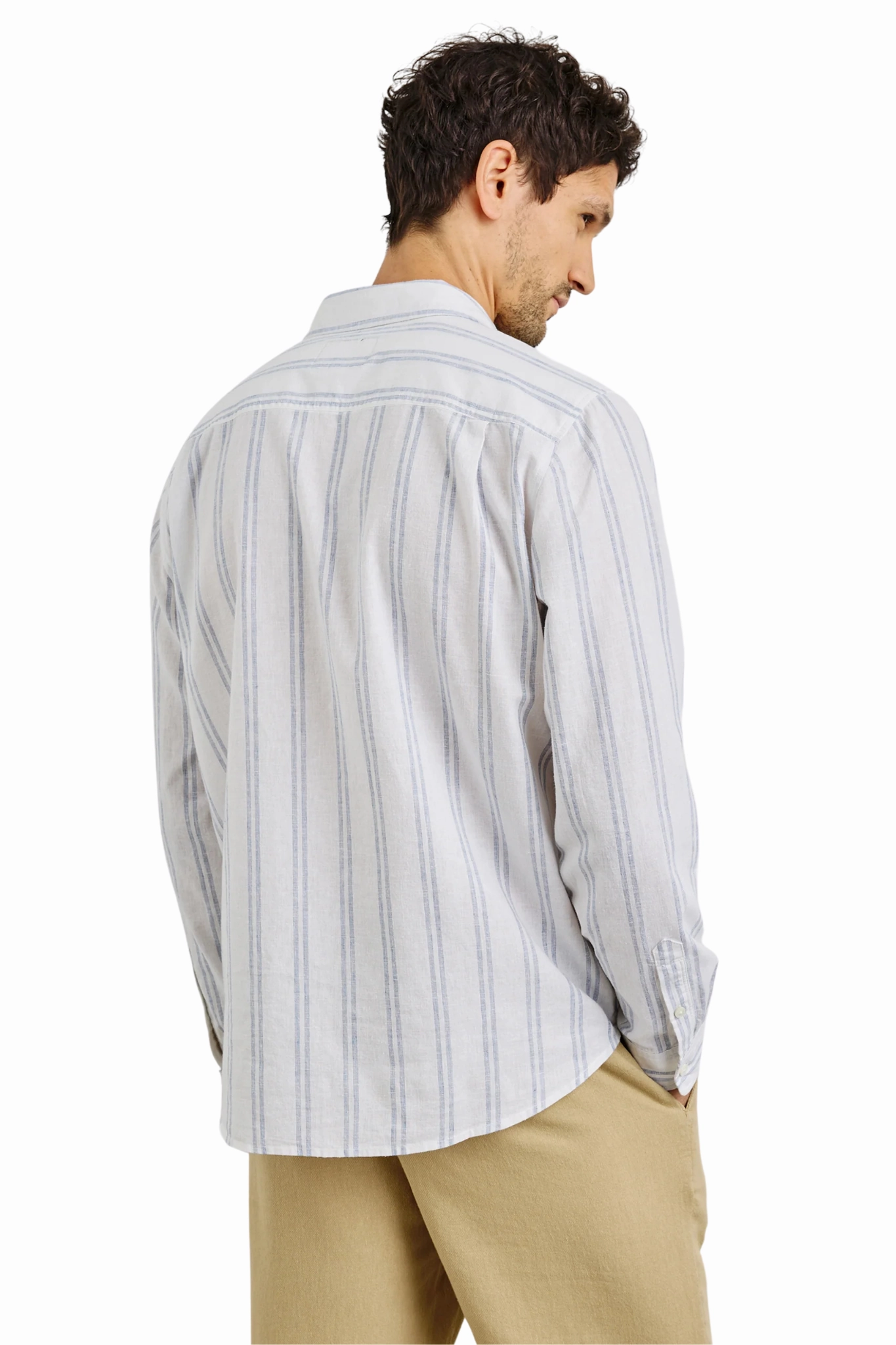 Student Essential Clyde Shirt in White Azure Stripe