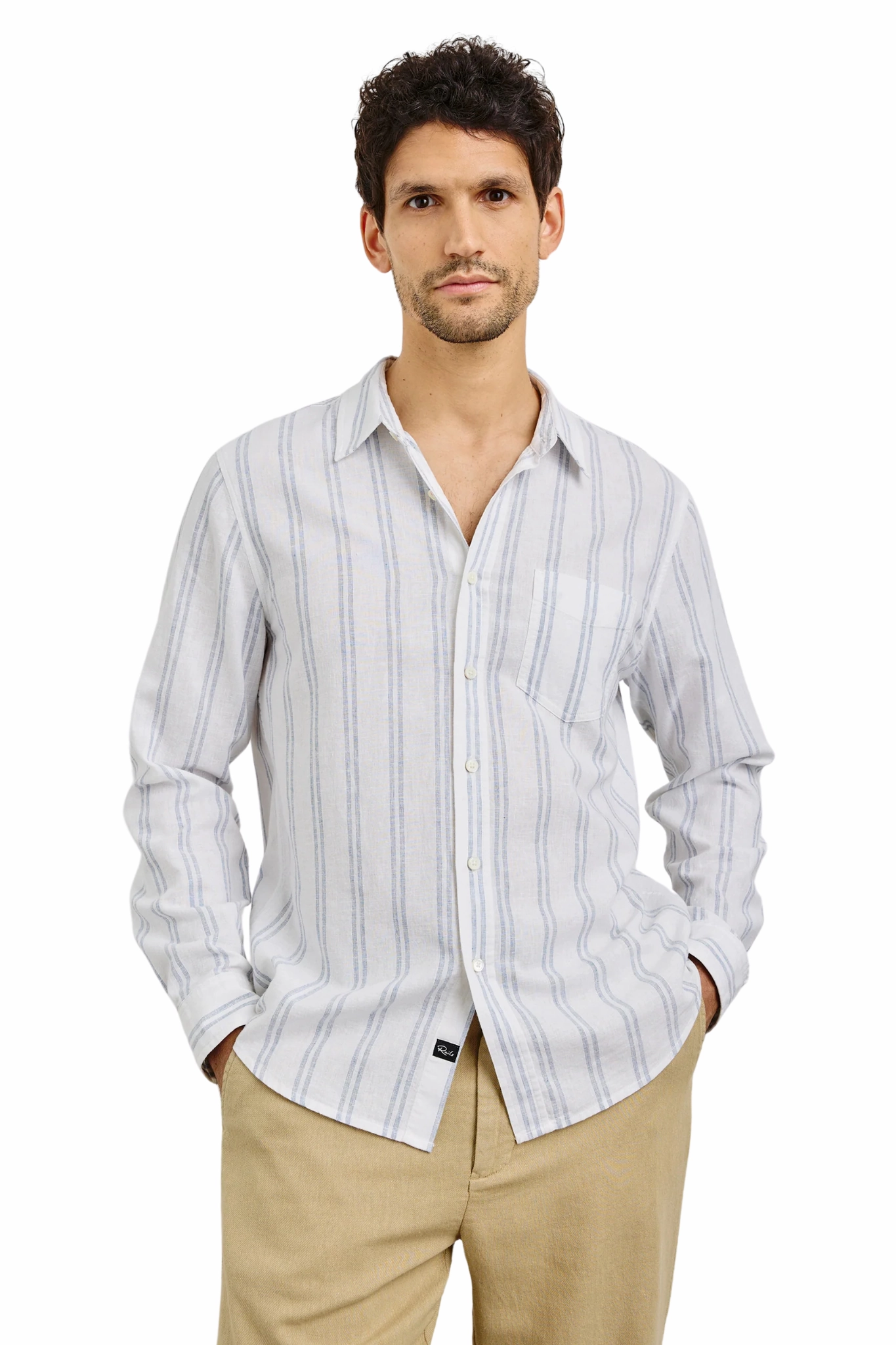 Clyde Shirt in White Azure Stripe Multi Layer Stitching Plus size option