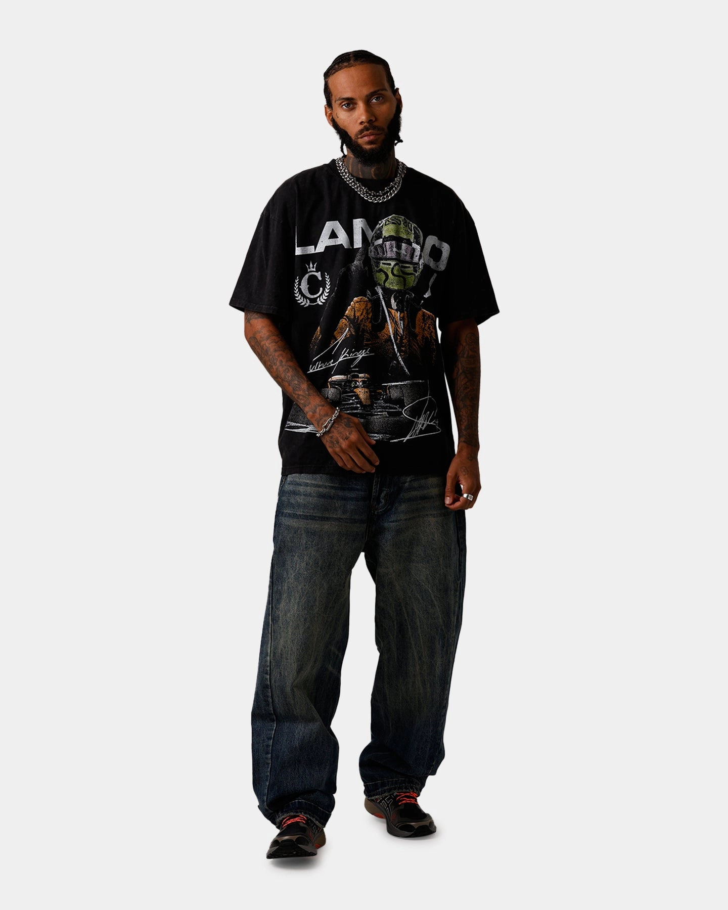 AntiSlipGrip Culture Kings X Mclaren Lando Norris 'Vegas Grand Prix 2024' Signature T-Shirt Black Acidwash