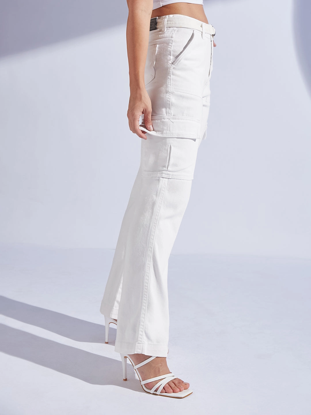 Neutral Casual Streetwear Fan Women's White Wide Leg High-Rise Stretchable Denim Jeans