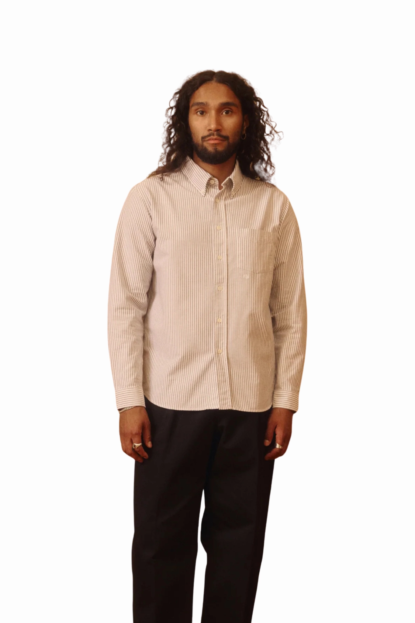 Beefy Cotton Oxford in Brown Stripe Comfy Design