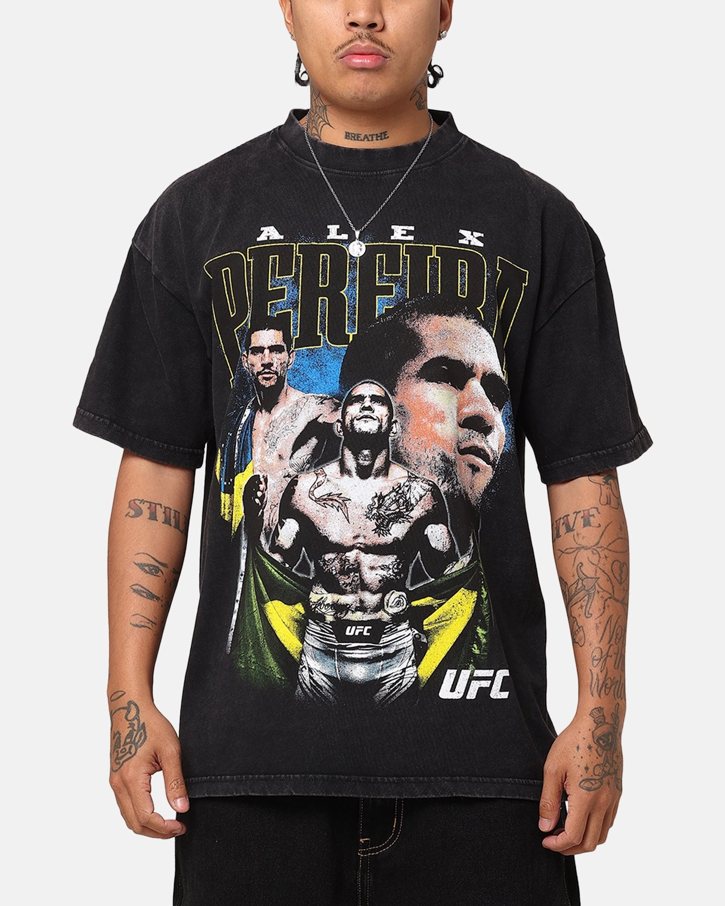 UFC By Culture Kings Alex Pereira Vintage T-Shirt Black Acidwash TearResistant SunProtective