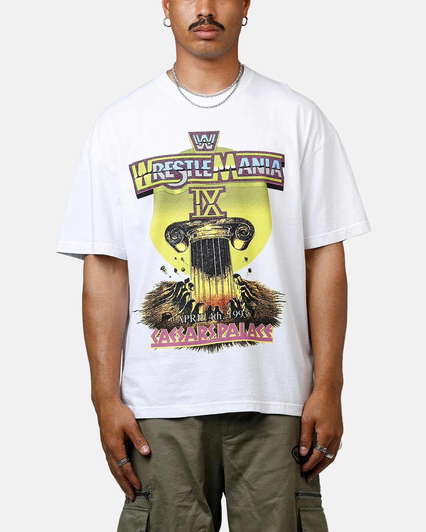 Culture Kings WWE WrestleMania 9 Vintage T-Shirt White DoubleStitched Hemming Bonded Seam Innovation