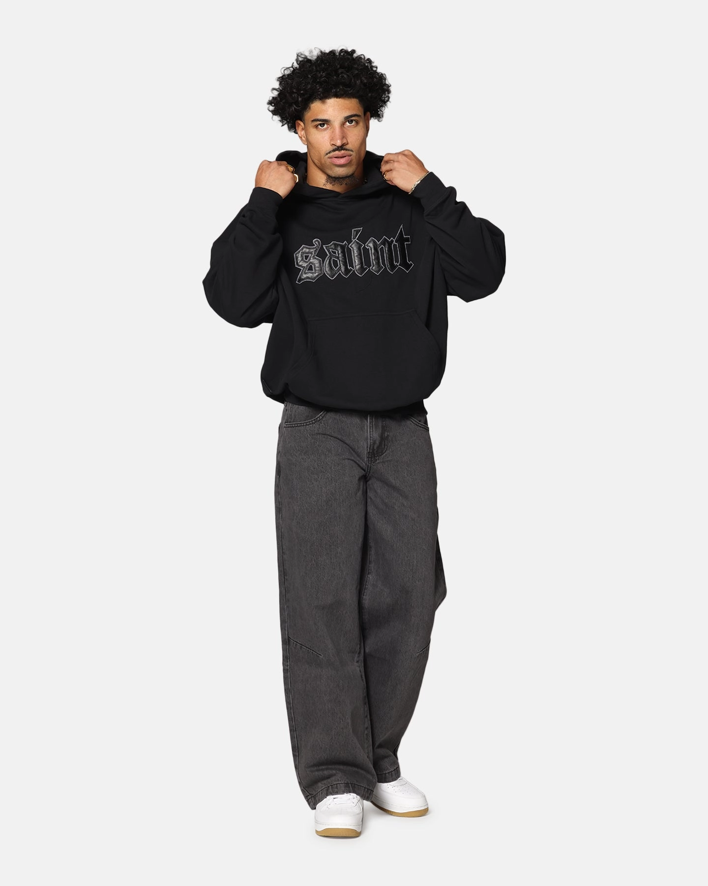 Saint Morta Cambronne Layered Boxy Hoodie Black/Black Comfortable Layer V Neck Design