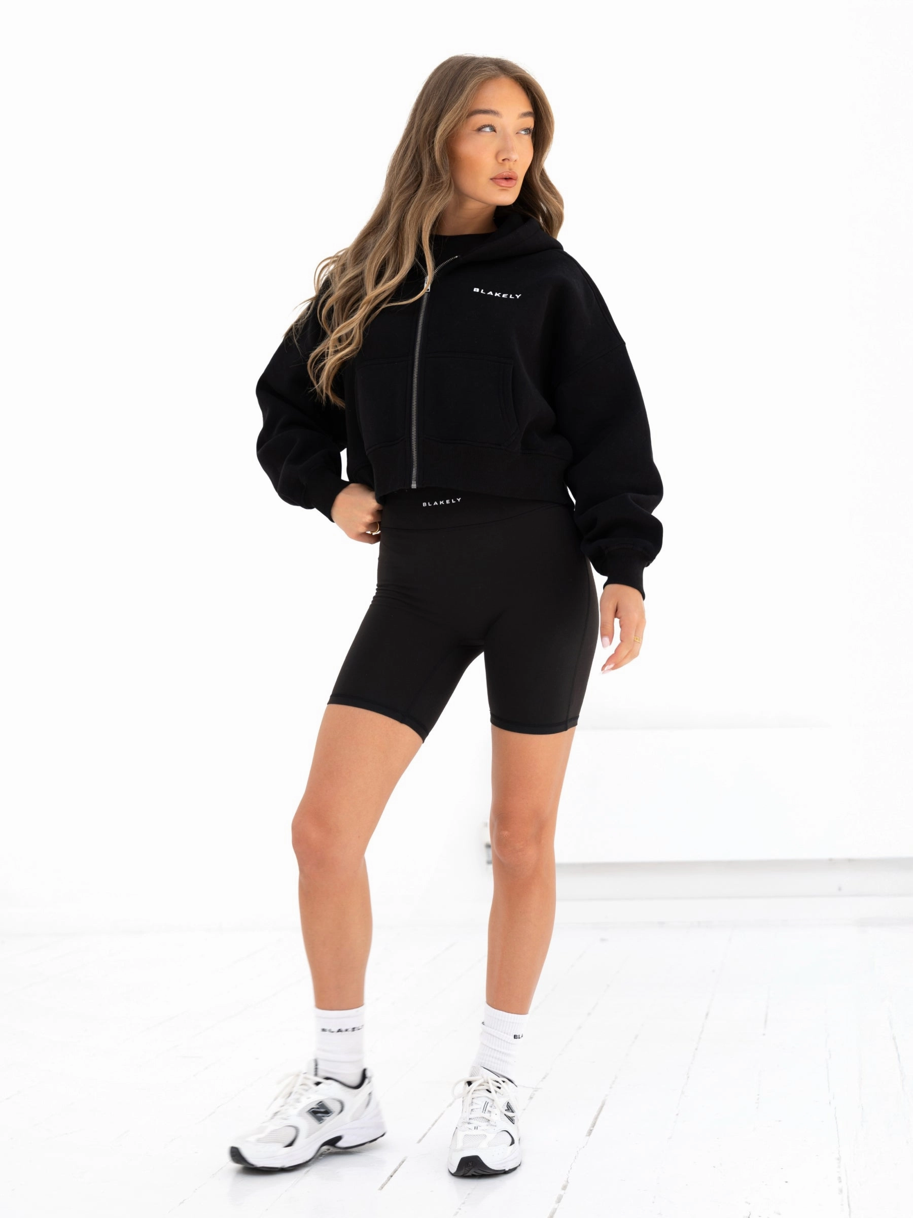 Blakely Full Zip Hoodie - Black Drop Shoulder Design