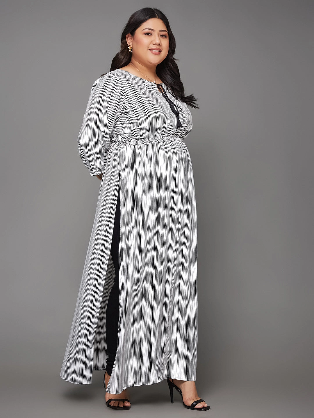 Body Bliss Black & White Striped Tassel Maxi Top AirflowVents