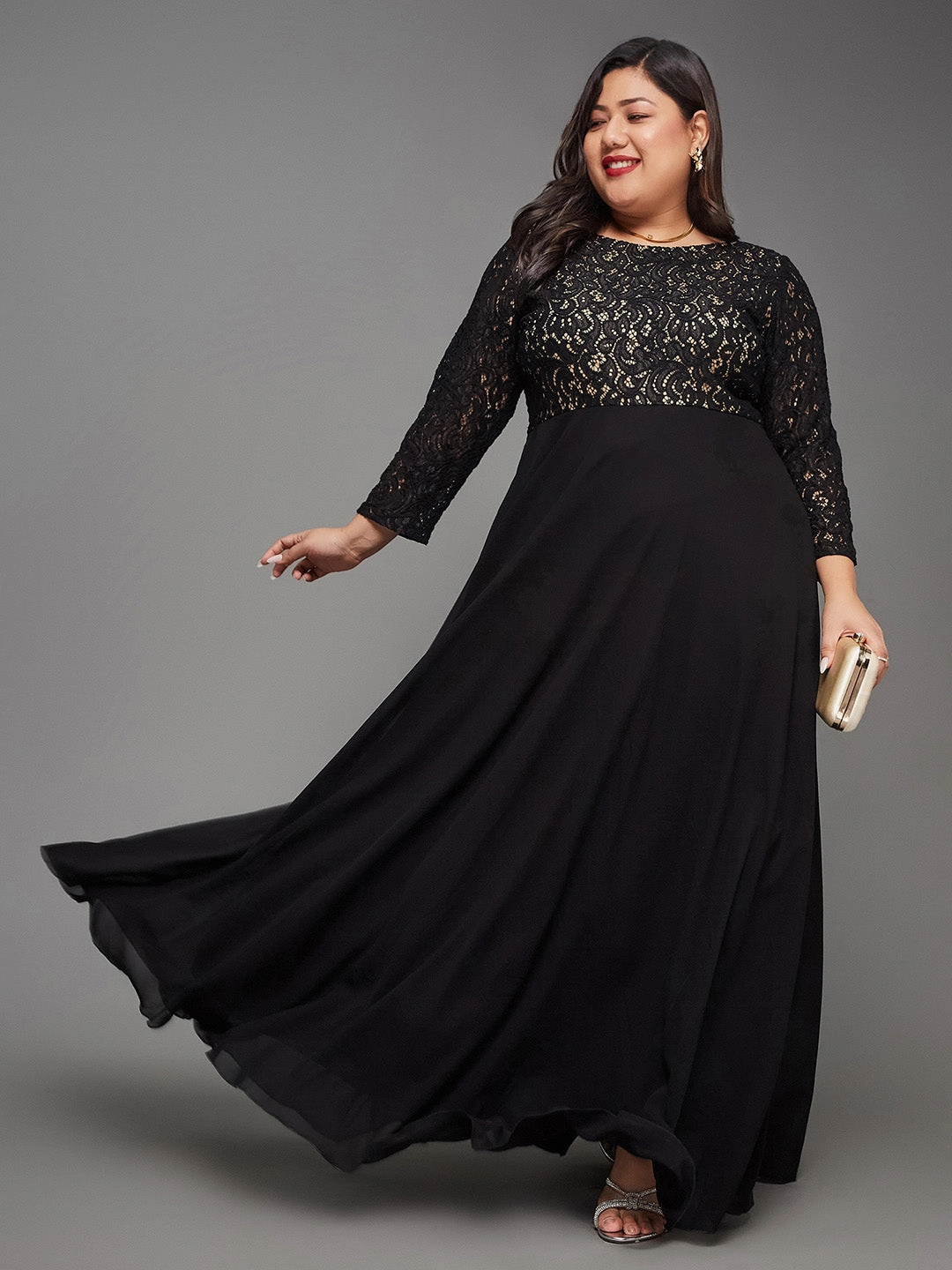 Summer Mood Body Bliss Black Georgette Fit and Flare Maxi Length Dress