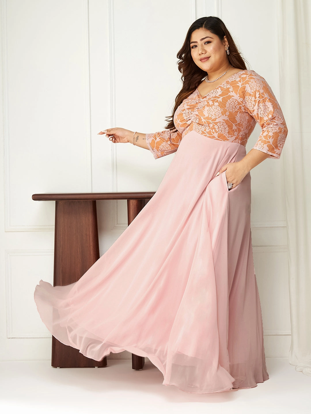 Peace Glow Fresh Flow Body Bliss Dusty Pink Empire-Styled Georgette Maxi Dress