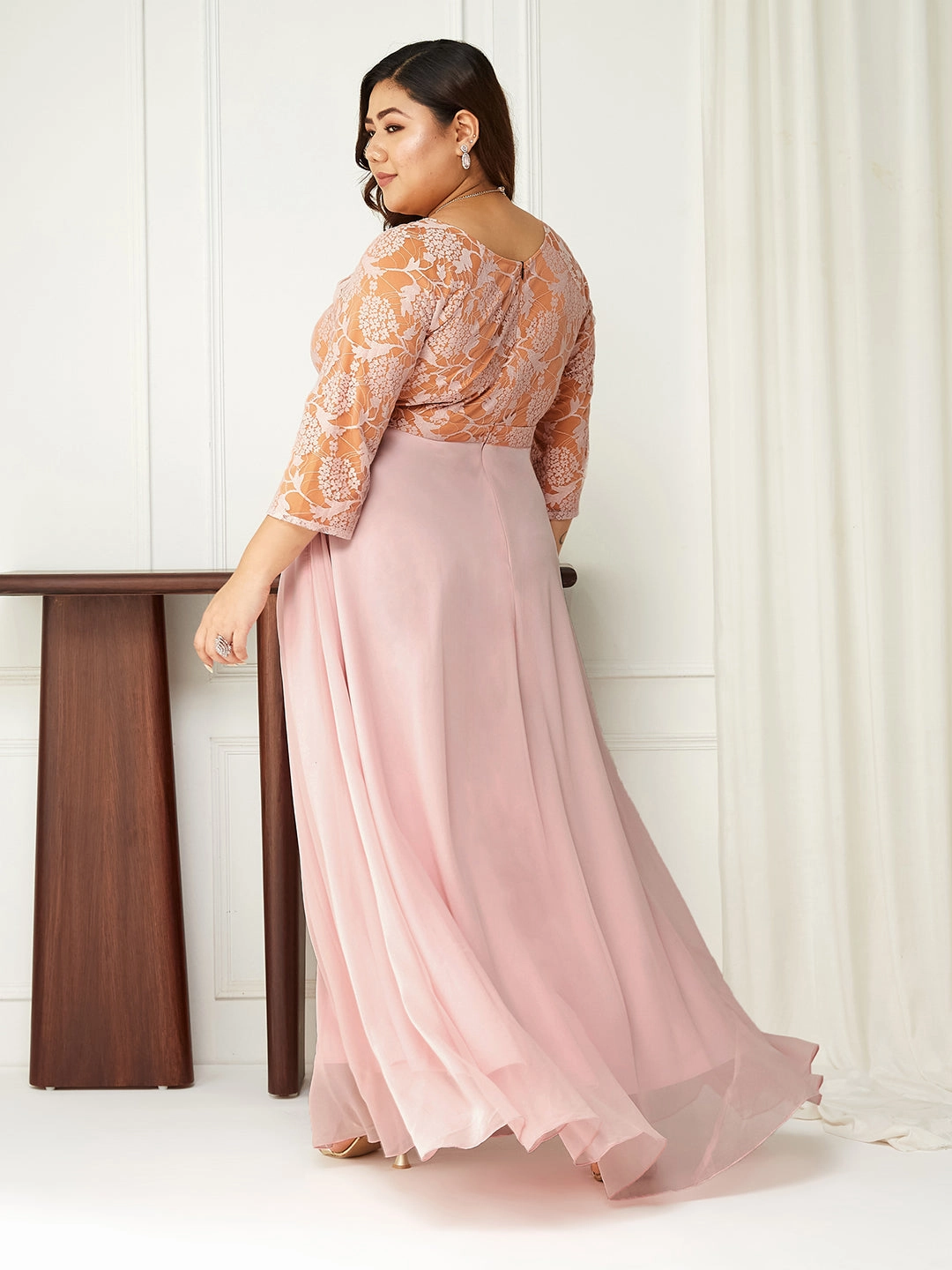 Flattering Comfort Wear Body Bliss Dusty Pink Empire-Styled Georgette Maxi Dress
