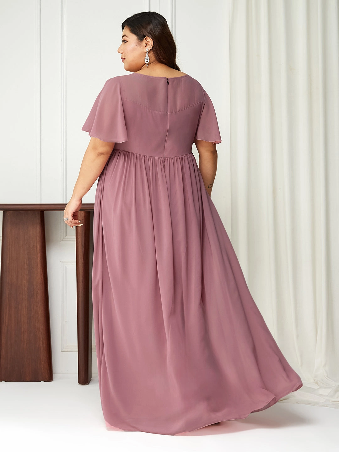 NonChafeSeams Body Bliss Lavender Sequin Embroidery Georgette Maxi Dress