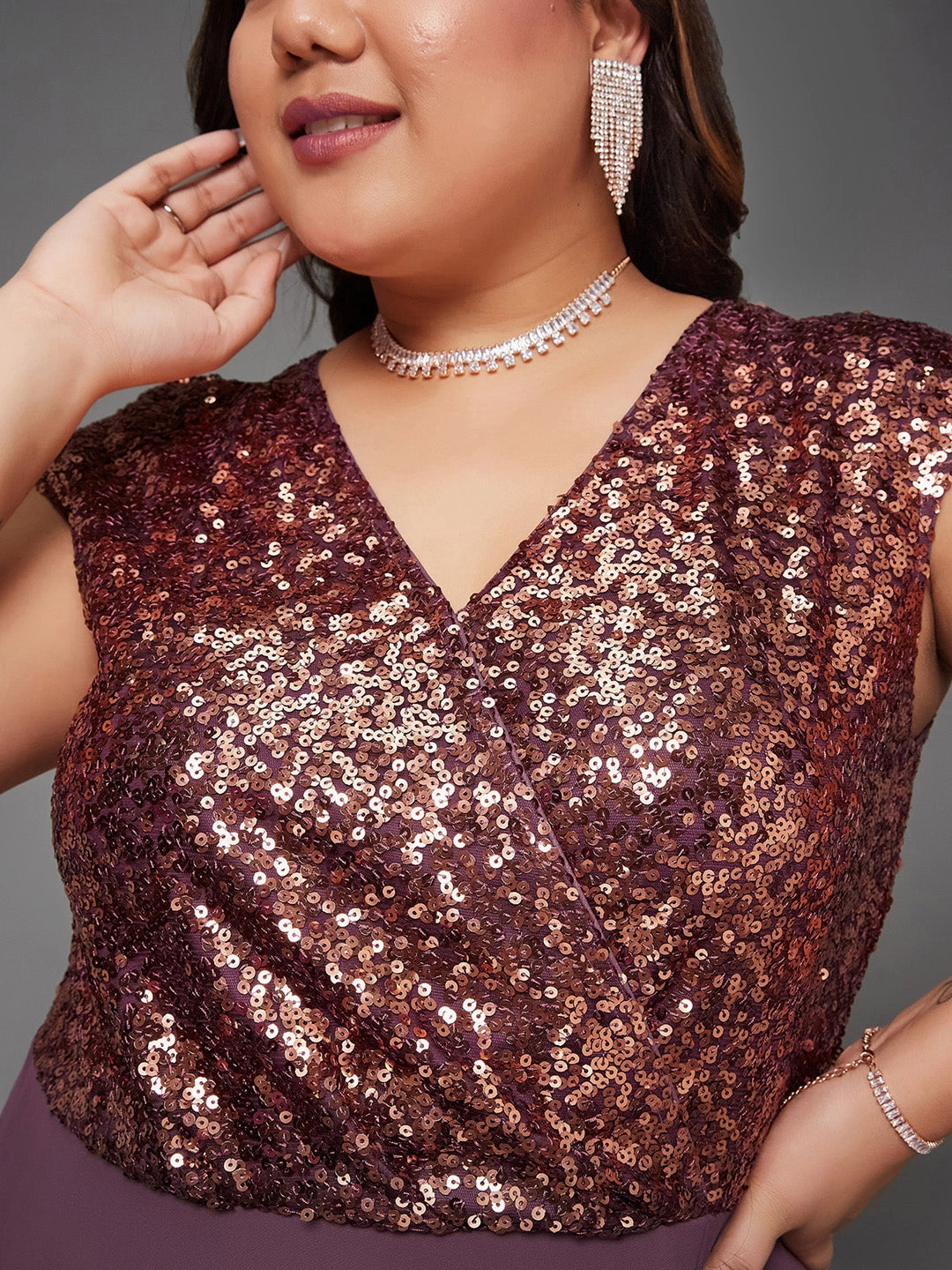 Body Bliss Mauve & Wine Embellished Wrap Maxi Dress WaterRepellentCoating Bloom Soft