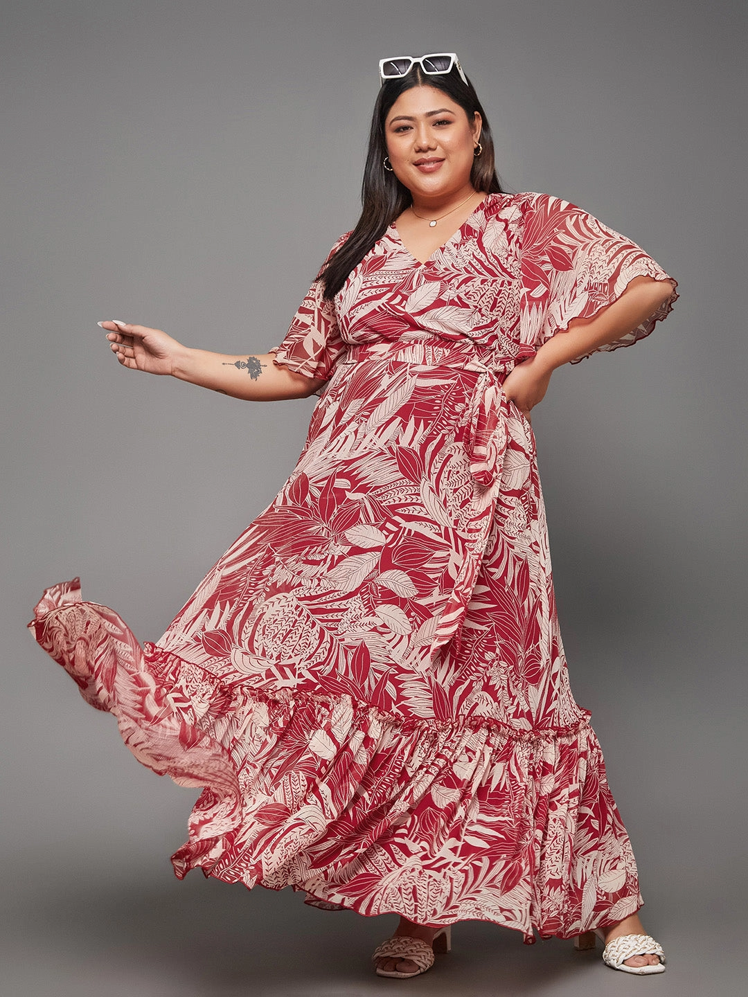 Dreamy Motion Smooth Fit Body Bliss Multicolored-Base-Maroon Floral Wrap Maxi Dress