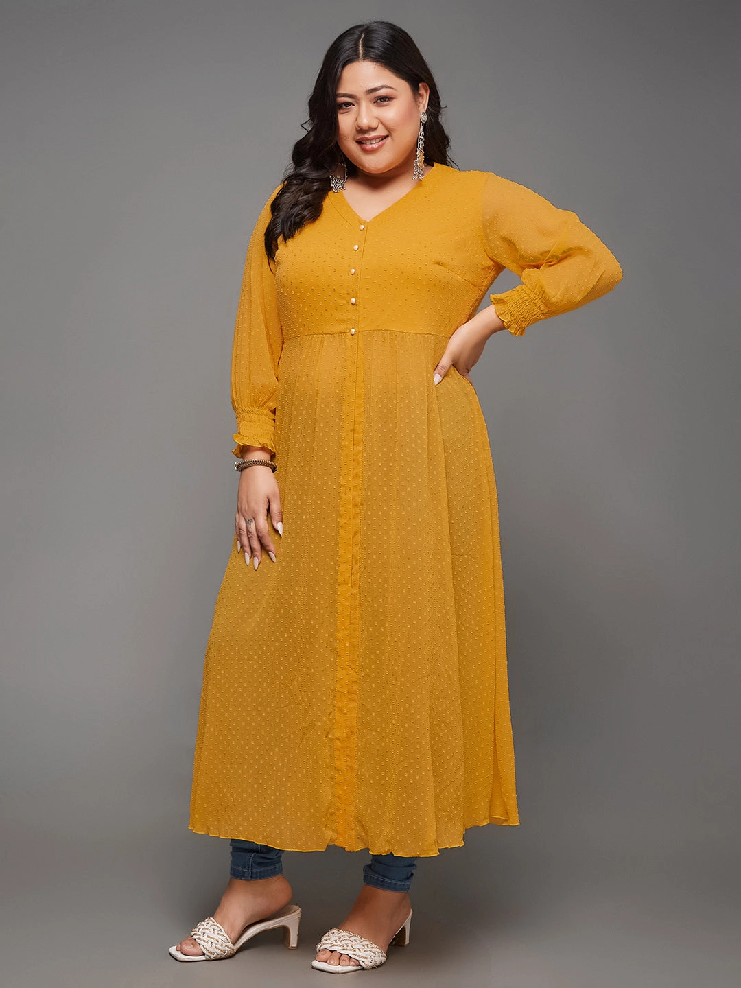 Elegant Cardigan Raglan Sleeve Body Bliss Mustard Yellow Empire Maxi Top