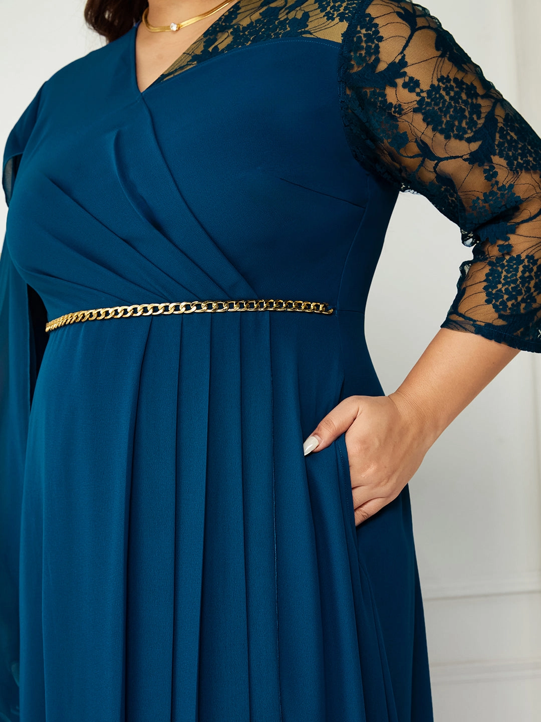 Body Bliss Royal Blue Embellished Maxi Georgette Dress Decorative-Design Soft cotton dress