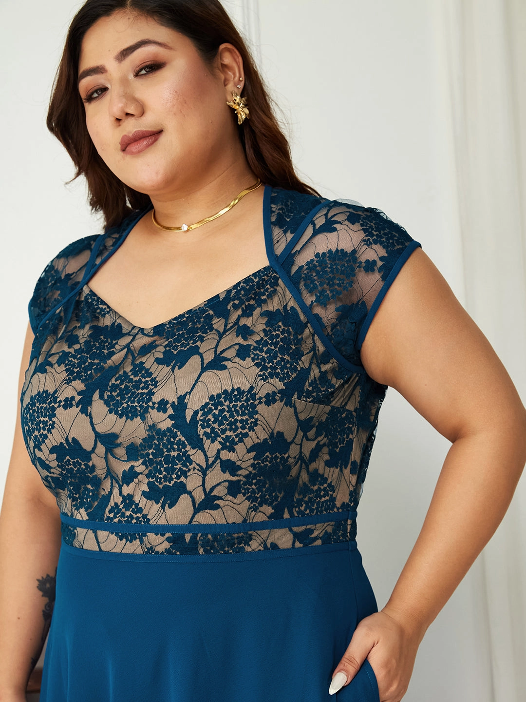 Body Bliss Royal Blue Floral Fit & Flare Georgette Maxi Dress Textured Flow Chic Fit Wear