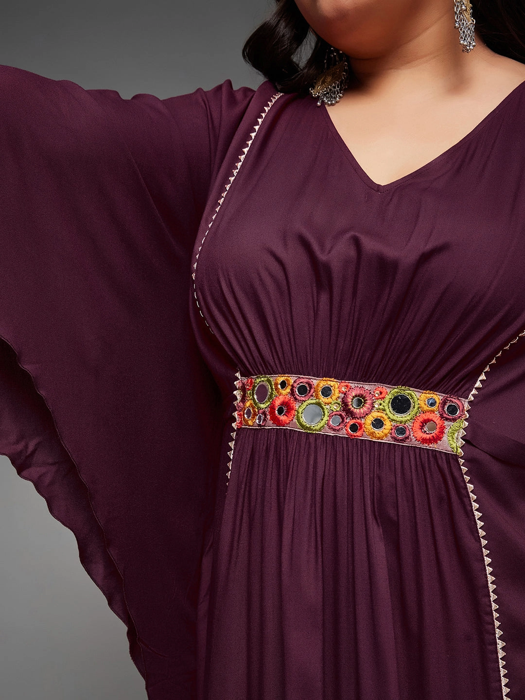 Elegant brunch outfit Sharp Finish Body Bliss Wine Solid Viscose Rayon Maxi Kaftan Dress