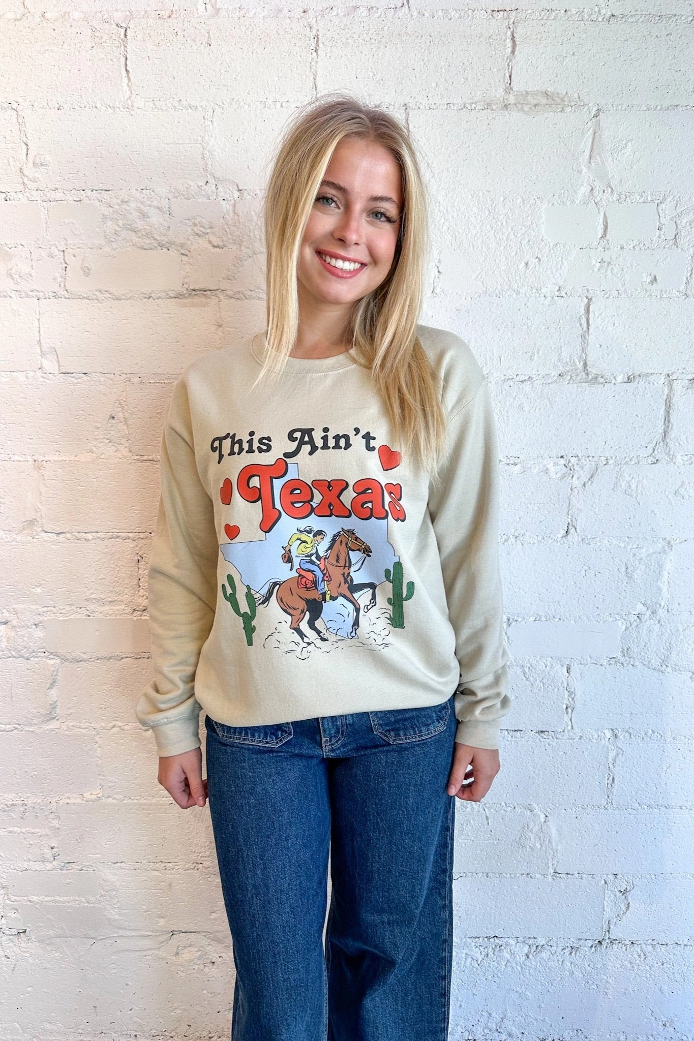 UVProtective Knit Density Modern Casual Look This Ain't Texas Graphic Sweatshirt