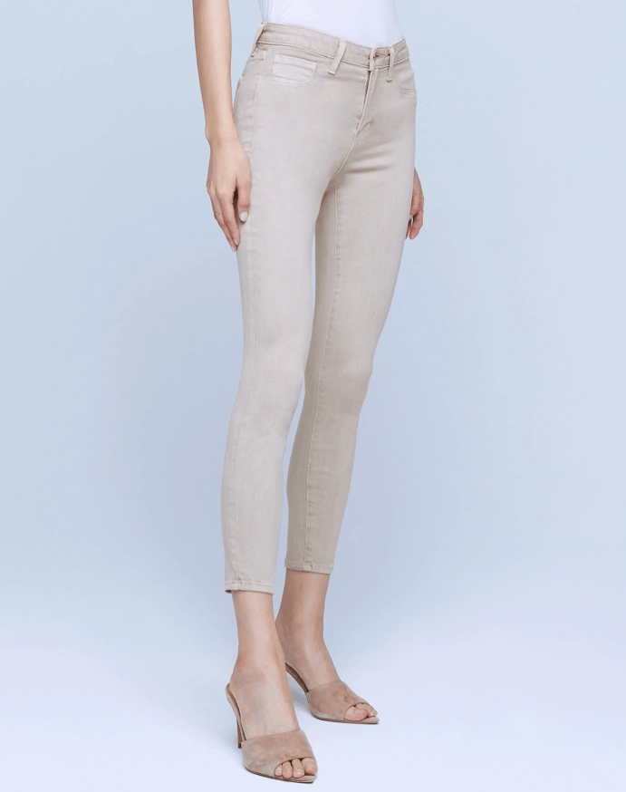 L'AGENCE Margot High Rise Skinny Jeans In Biscuit Anytime Wear Brunch Outfit Casual