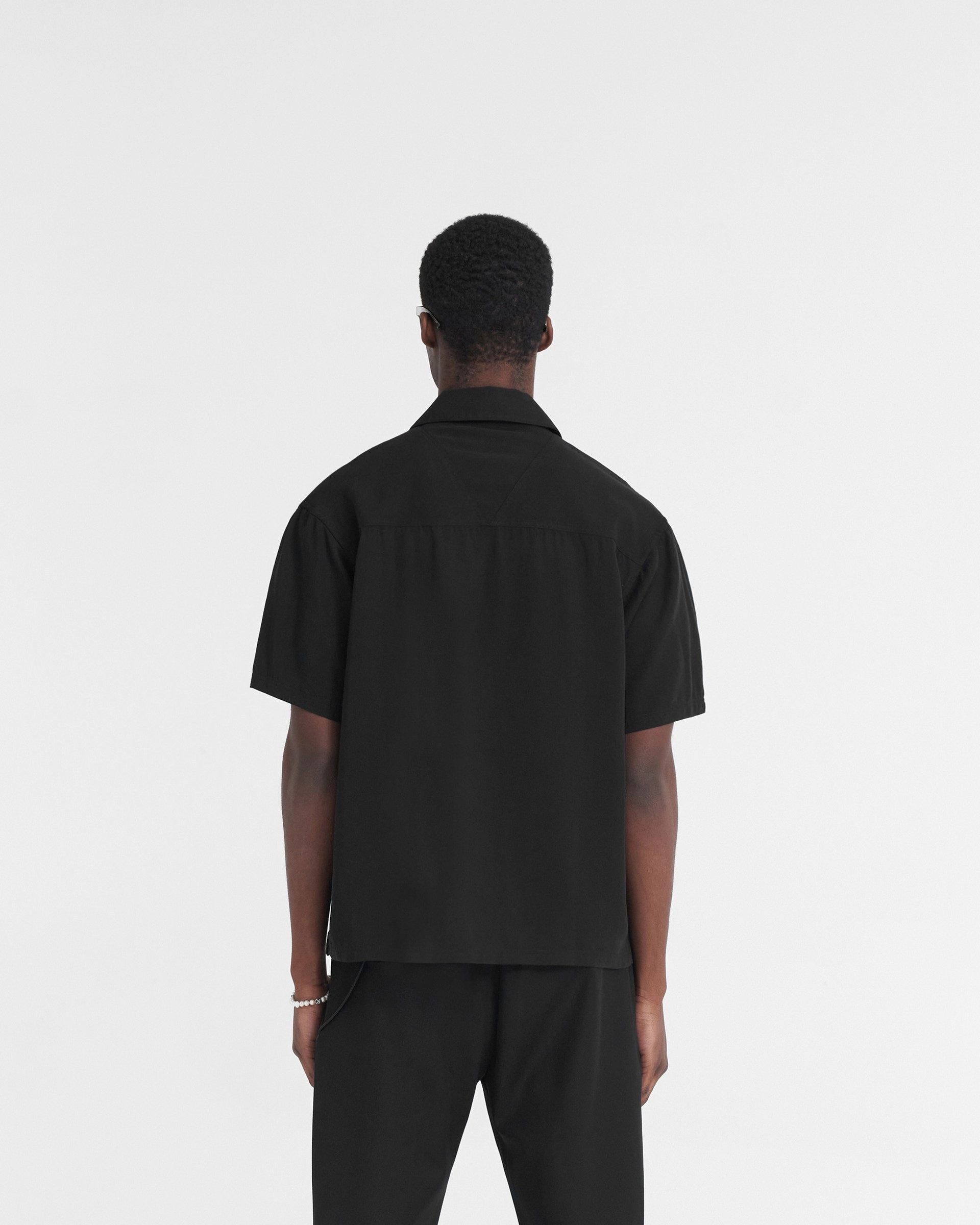 Contrast Stitch Bowling Shirt - Black