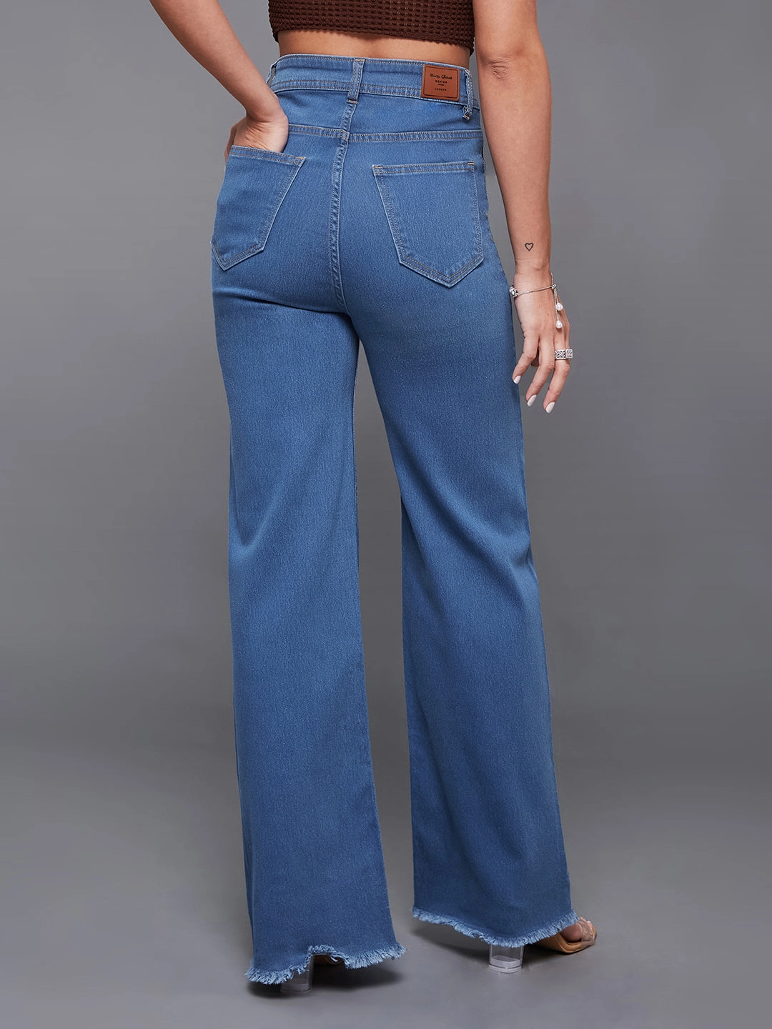 24/7 Comfort Mid-Blue Wide-Leg High-Rise Stretchable Denim Jeans Basic Outfit Timeless Choice