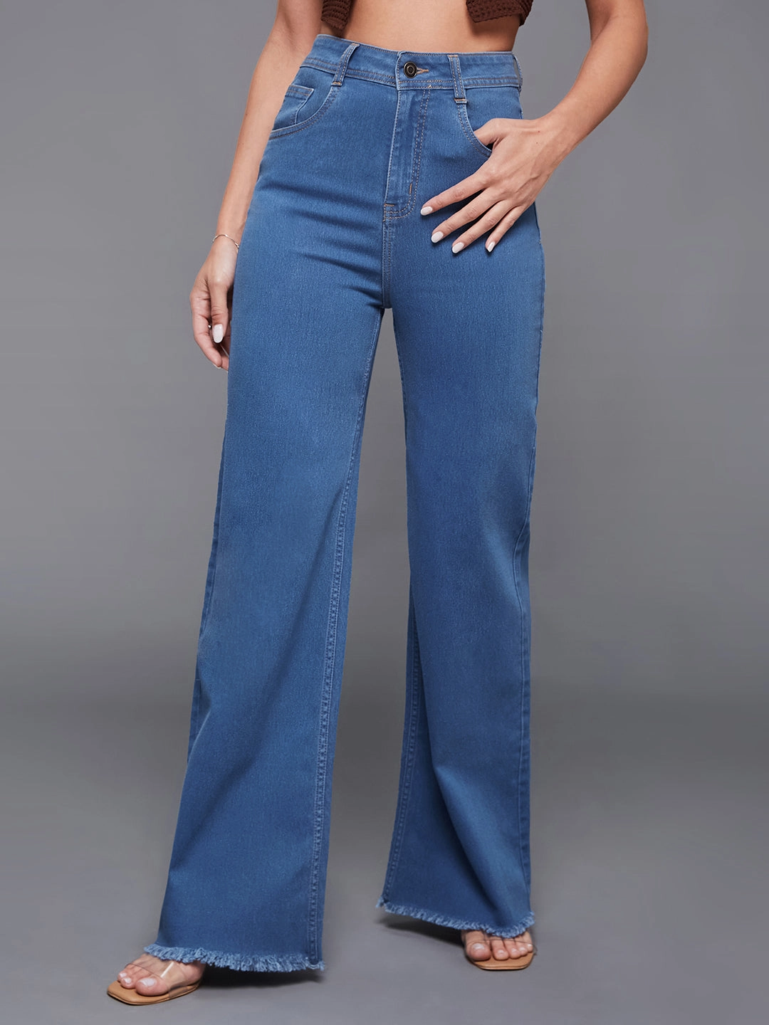 Durable Hardware 24/7 Comfort Mid-Blue Wide-Leg High-Rise Stretchable Denim Jeans