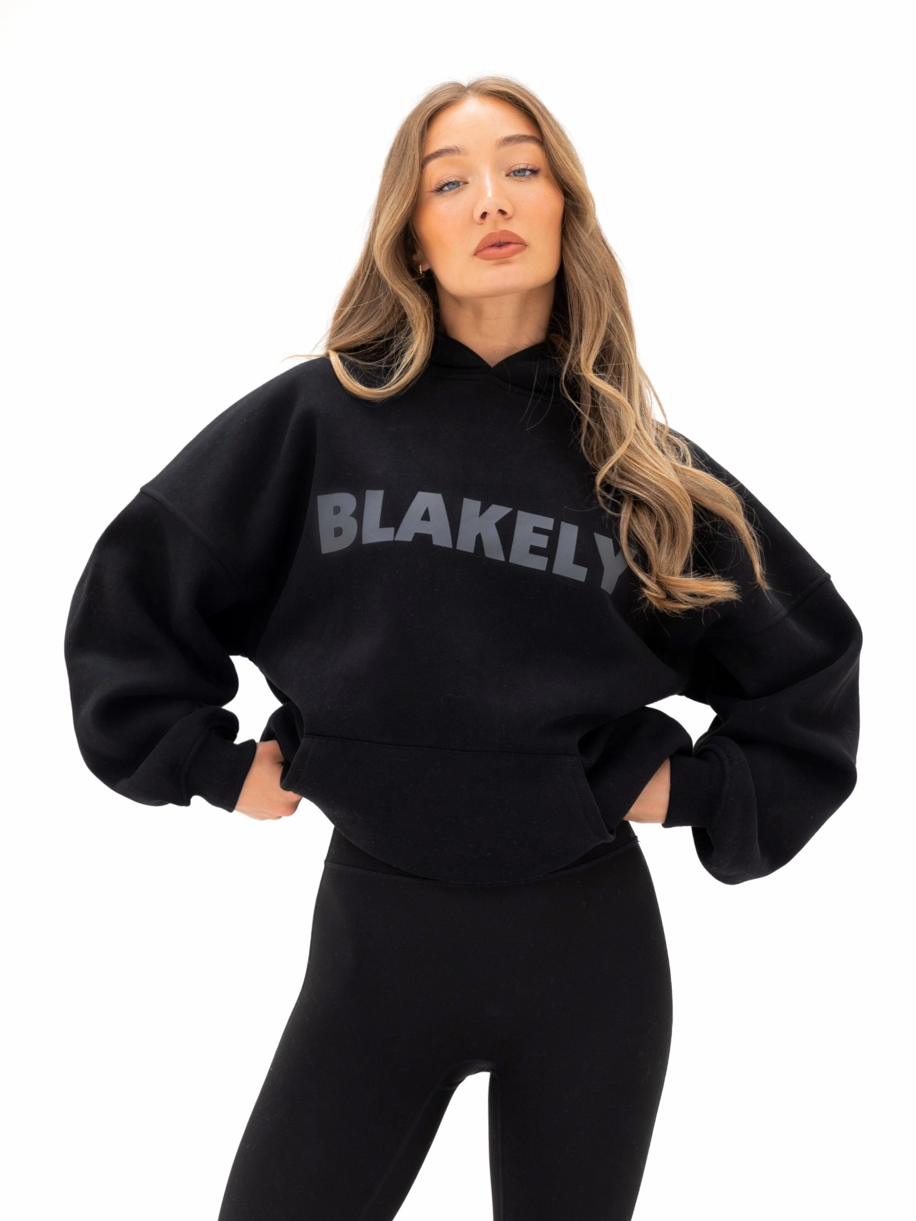 Studio Oversized Hoodie - Tonal Black Striped Design Sleeve Detail