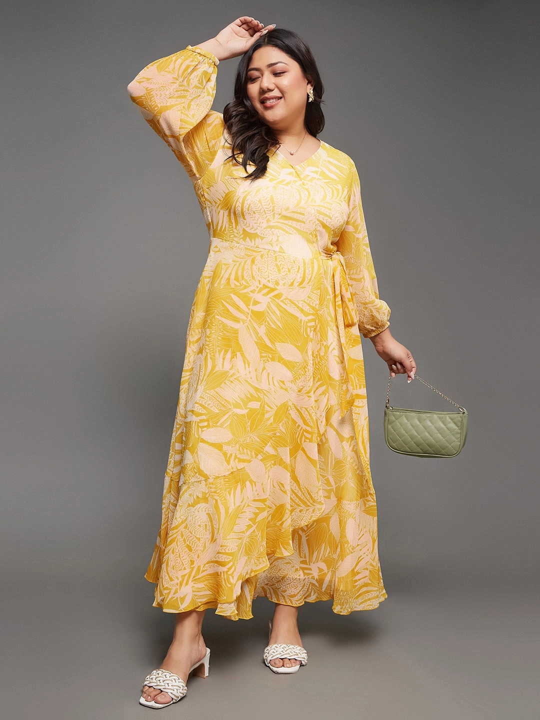 Body Bliss Yellow & White Full sleeve Floral Layered Maxi Dress Work-to-Play Wear