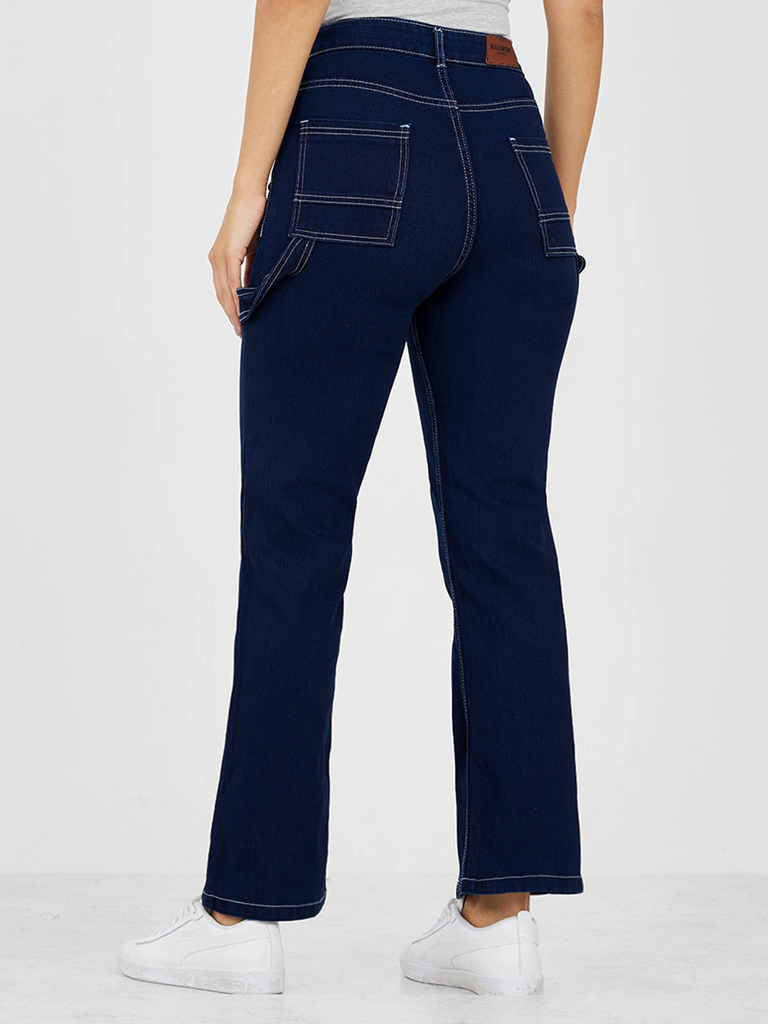 Women's Navy Blue Wide leg High-Rise Stretchable Denim Jeans True Fit Seamless Waistband Finish