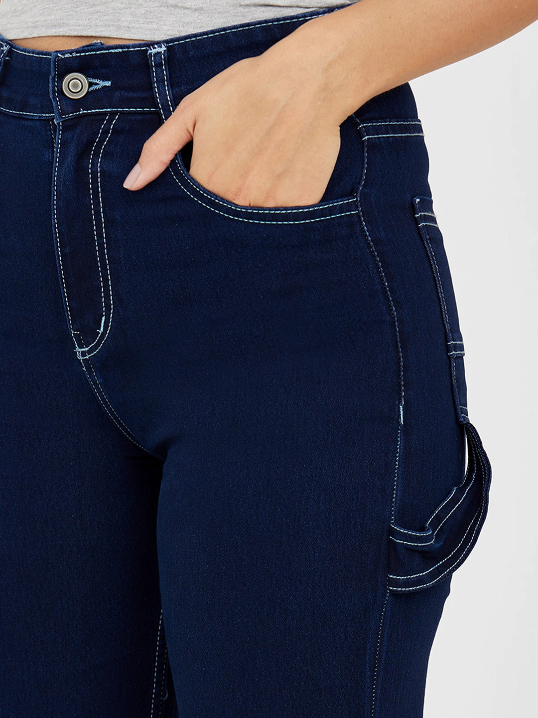 Women's Navy Blue Wide leg High-Rise Stretchable Denim Jeans Urban Look