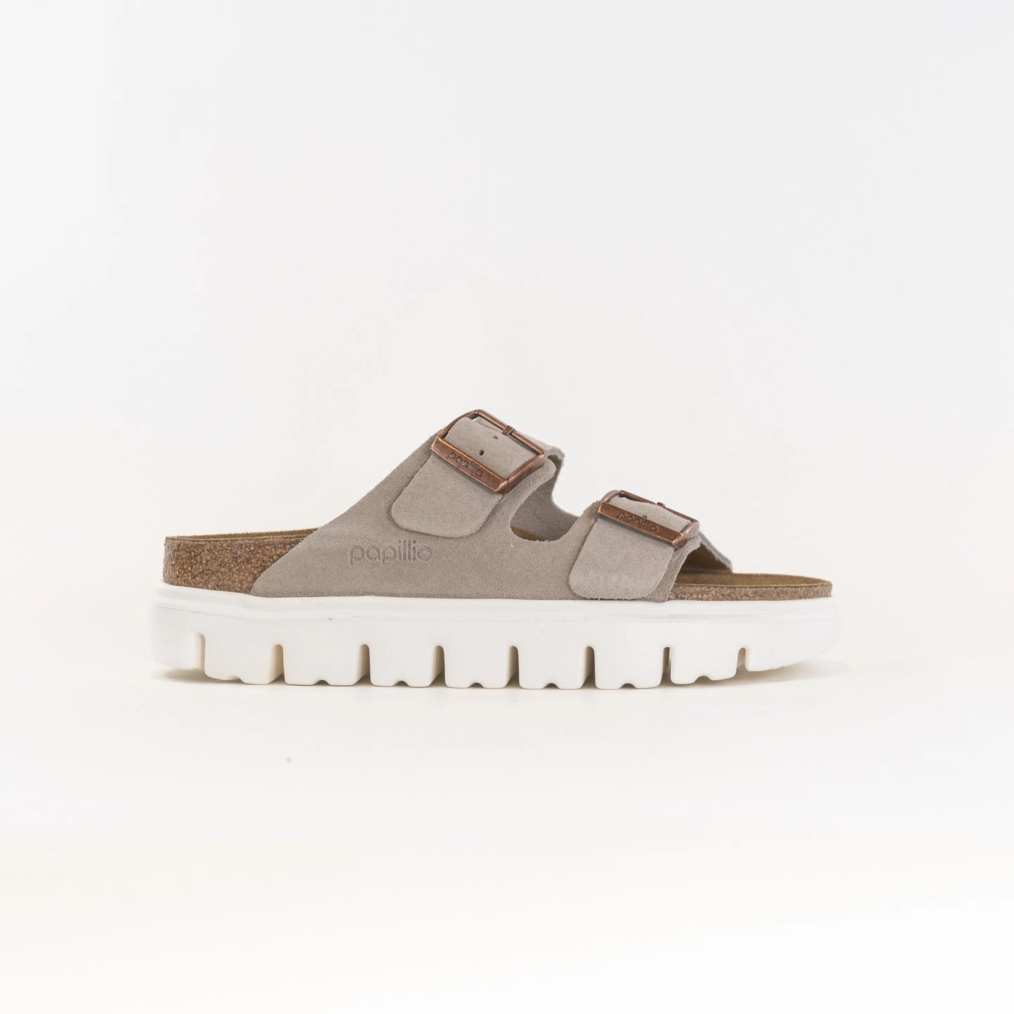Birkenstock-Papillo Arizona Platform (Women's) - Taupe Gel Insert Moisture Wicking Lining