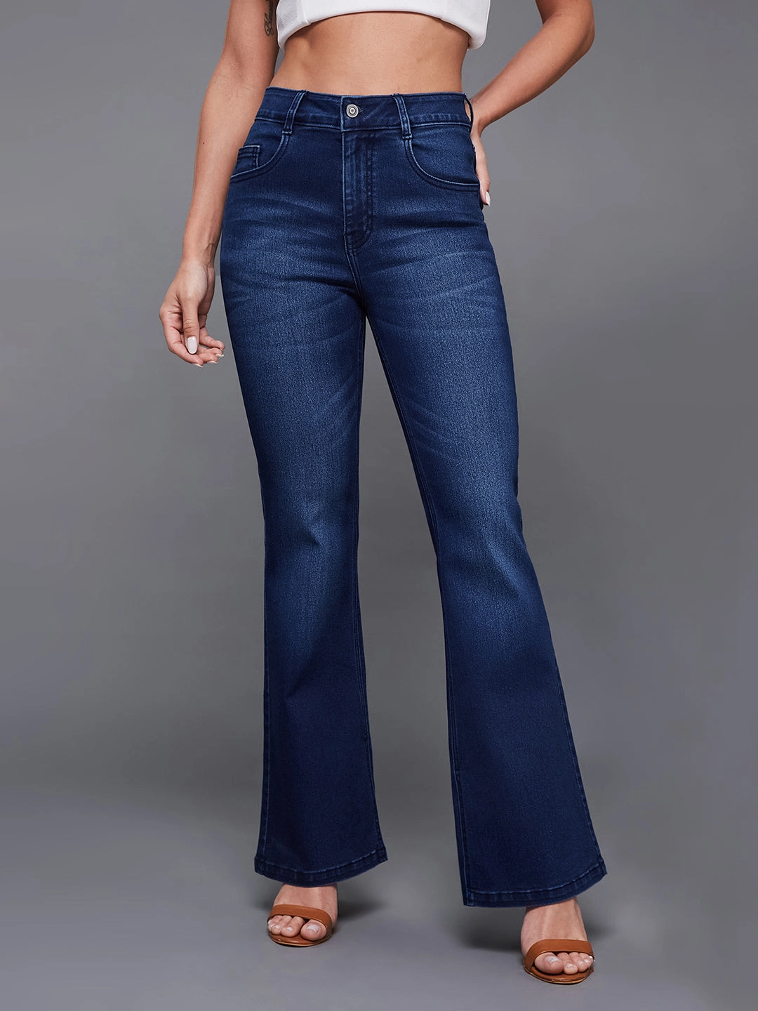 Casual Option 24/7 Comfort Navy-Blue Mid-Rise Stretchable Bootcut Denim Jeans