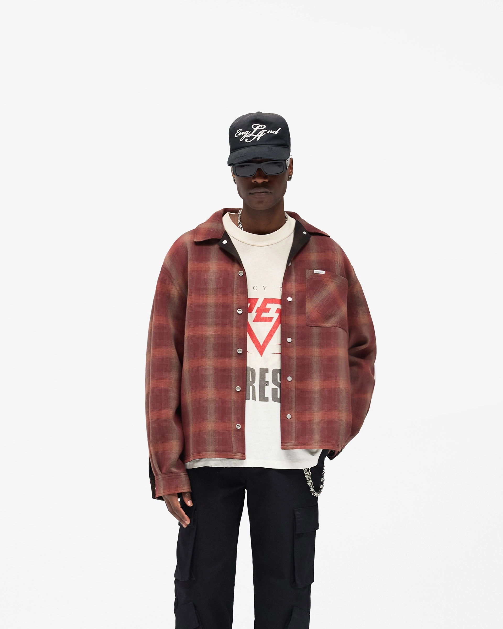 Urban Style Bonded Reversible Check Overshirt - Nero