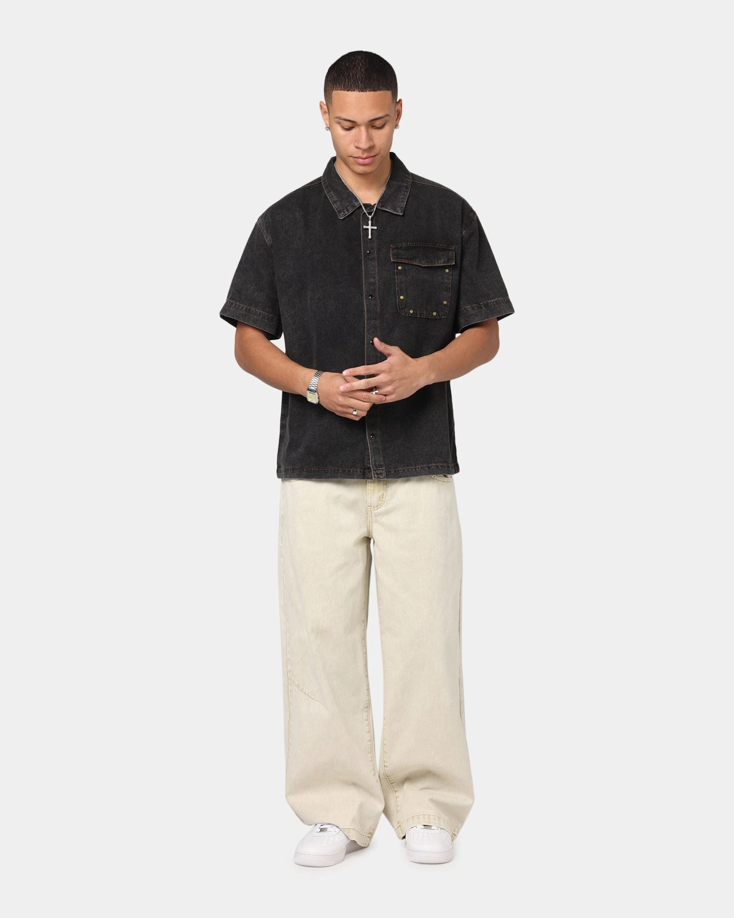 Wear Resistant Edge Hygroscopic Inner Layer Saint Morta Rodeo Drive Button Up Shirt Black