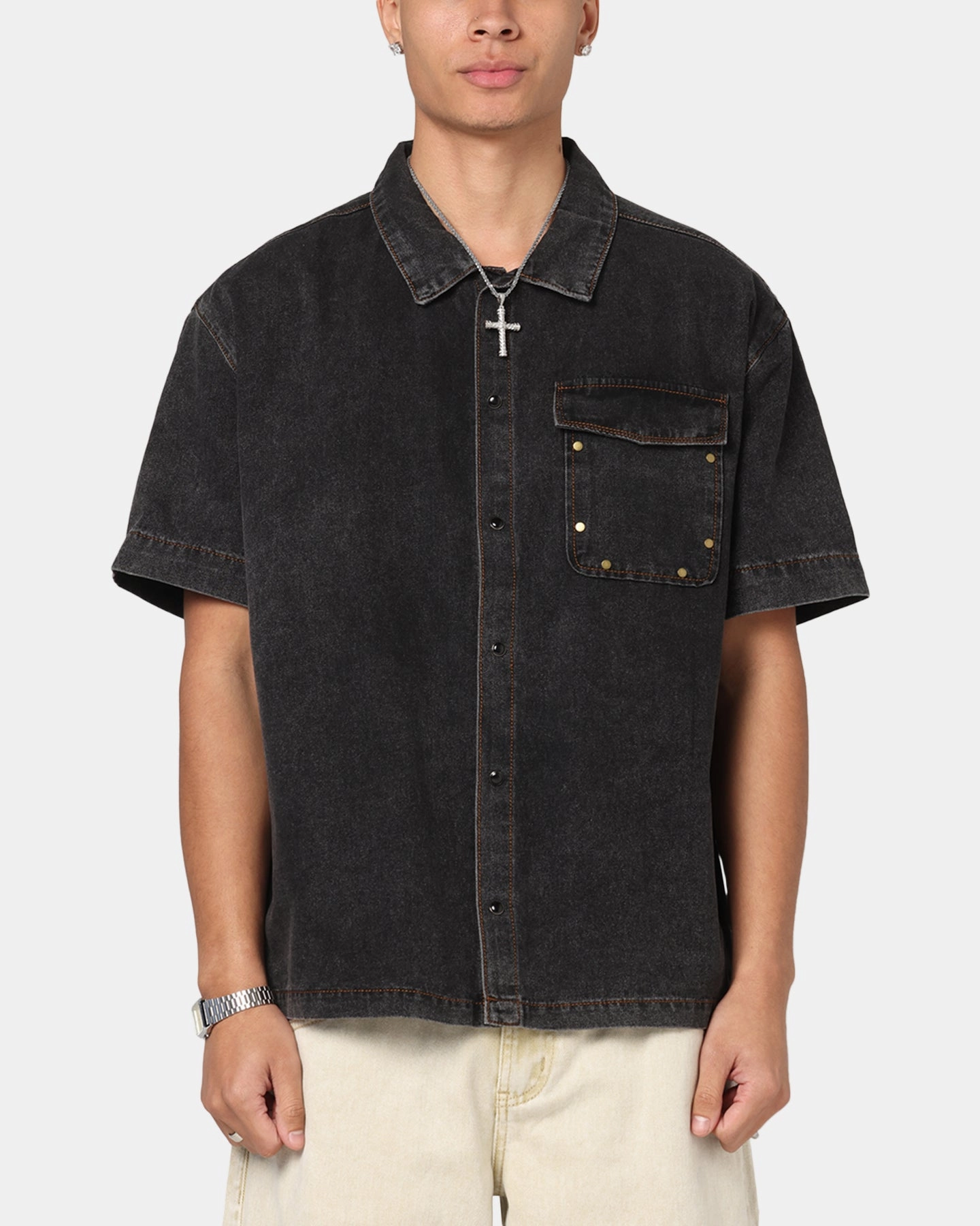 Saint Morta Rodeo Drive Button Up Shirt Black WrinkleFree Finish