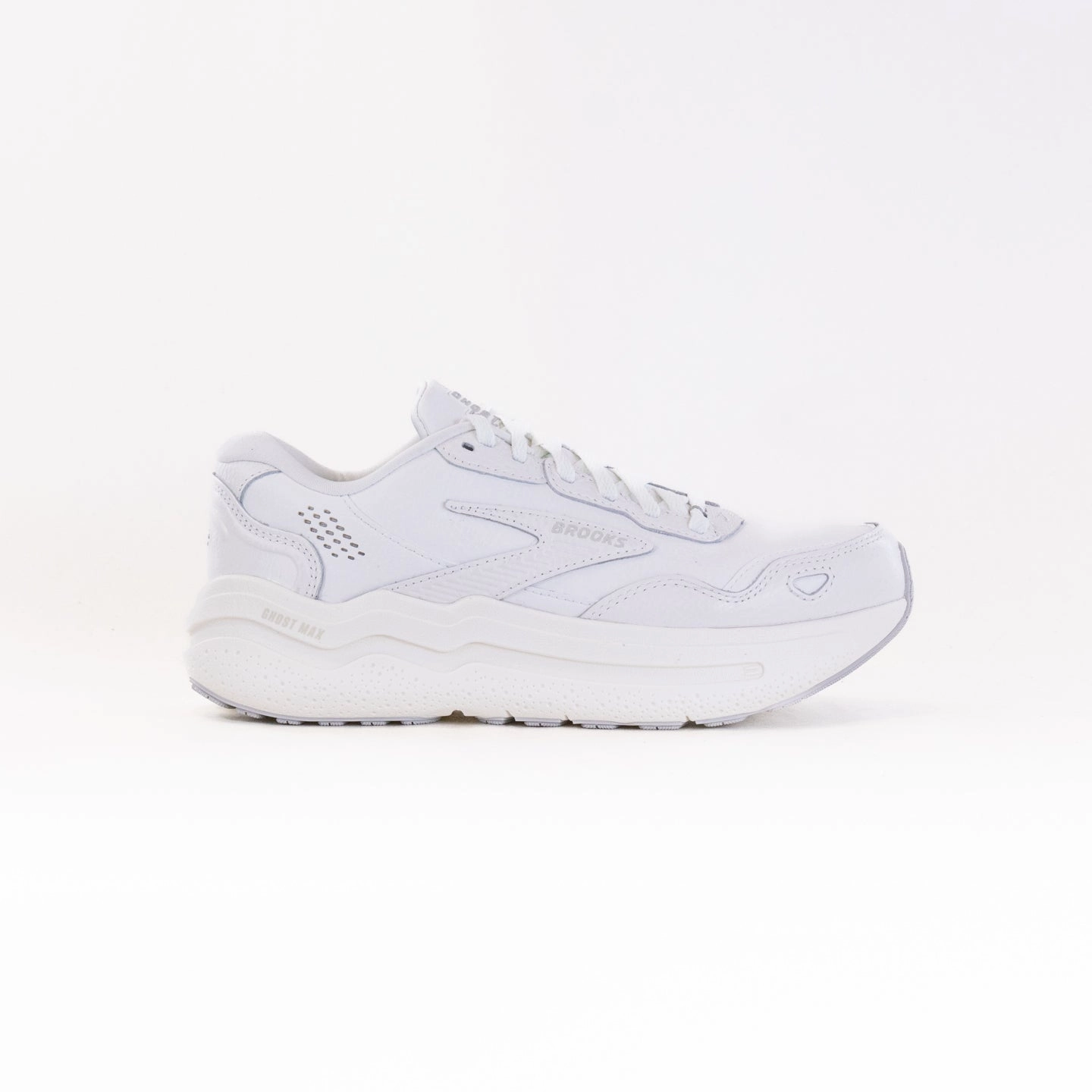 Brooks Ghost Max Leather (Men's) - White/White cold - weather running shoes Lateral Stability Wing