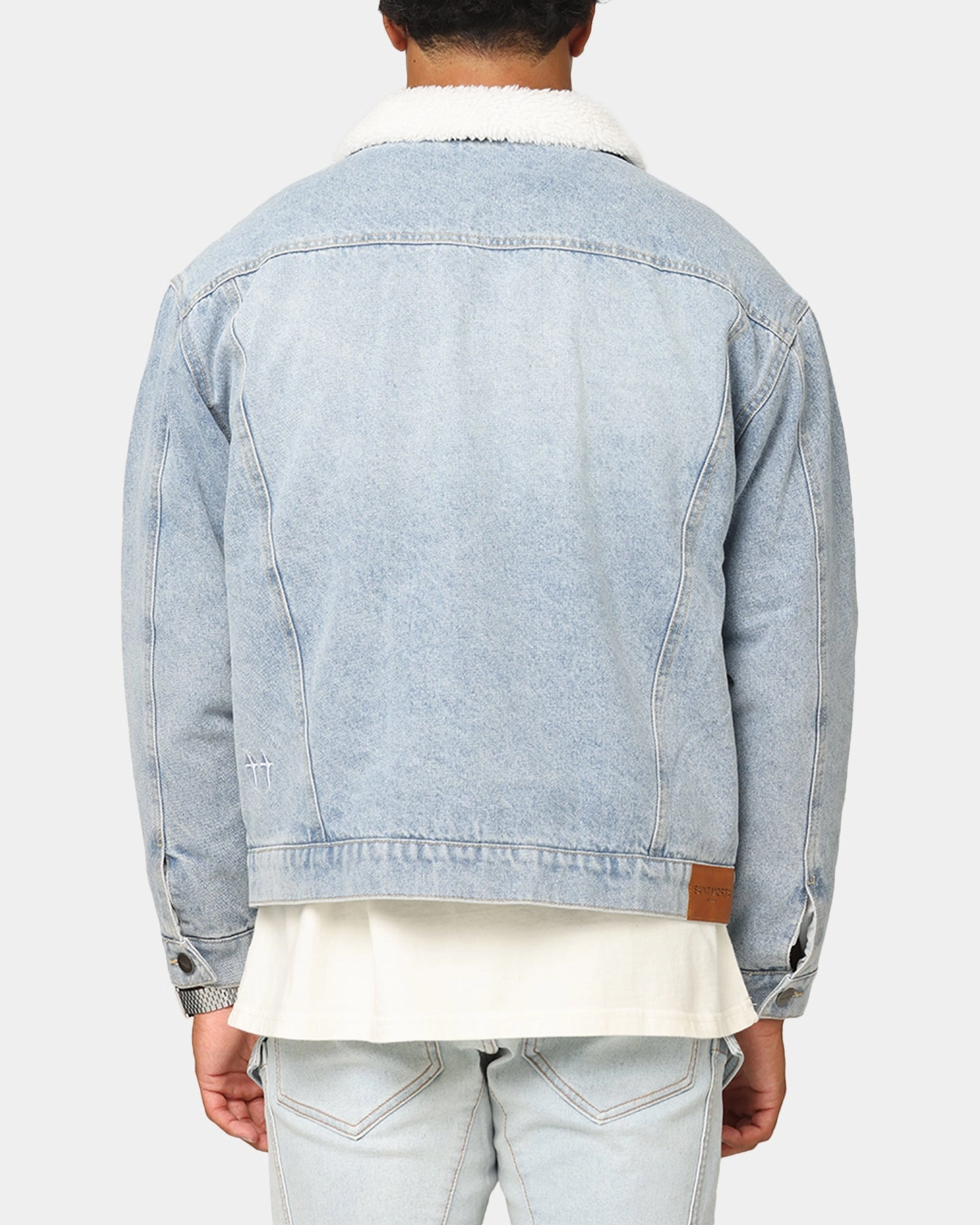 Functional Pockets Style Heat Sealed Zippers Saint Morta Sherpa Boxy Denim Jacket Superwash Blue