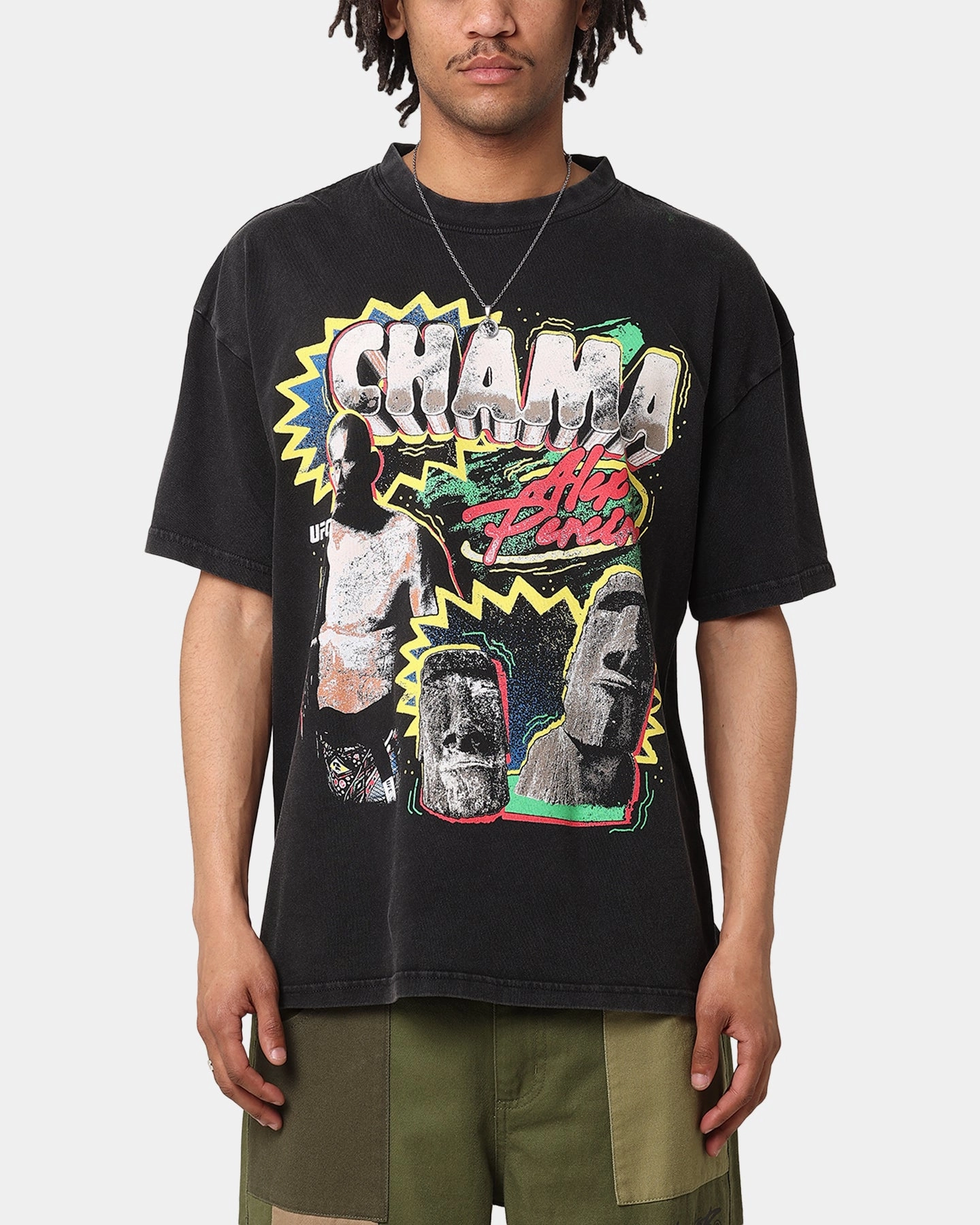 UFC By Culture Kings Alex Pereira Chama Vintage T-Shirt Black Acidwash Rolled Hem Finish