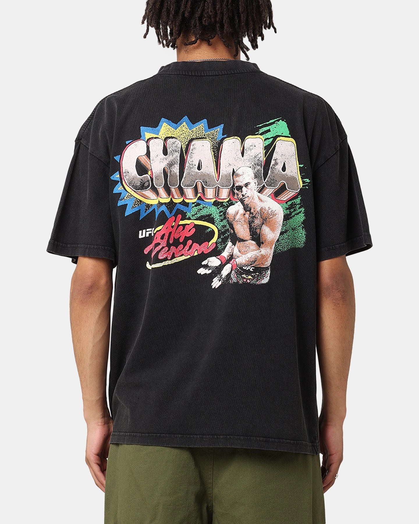 Double Faced Jersey Knit UFC By Culture Kings Alex Pereira Chama Vintage T-Shirt Black Acidwash