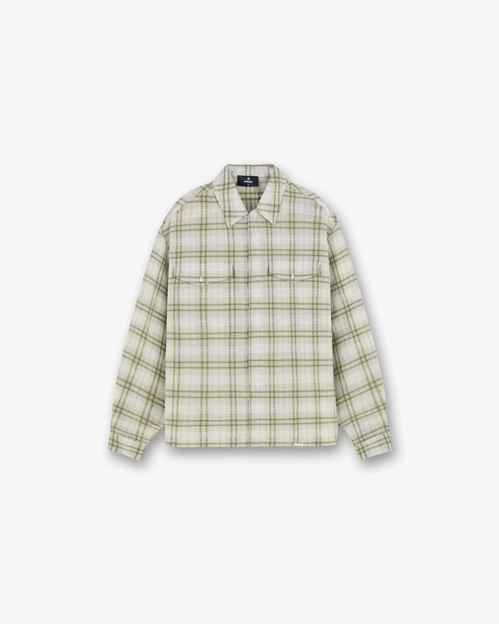 formal dinner Sheer Long Sleeve Flannel Shirt - Green