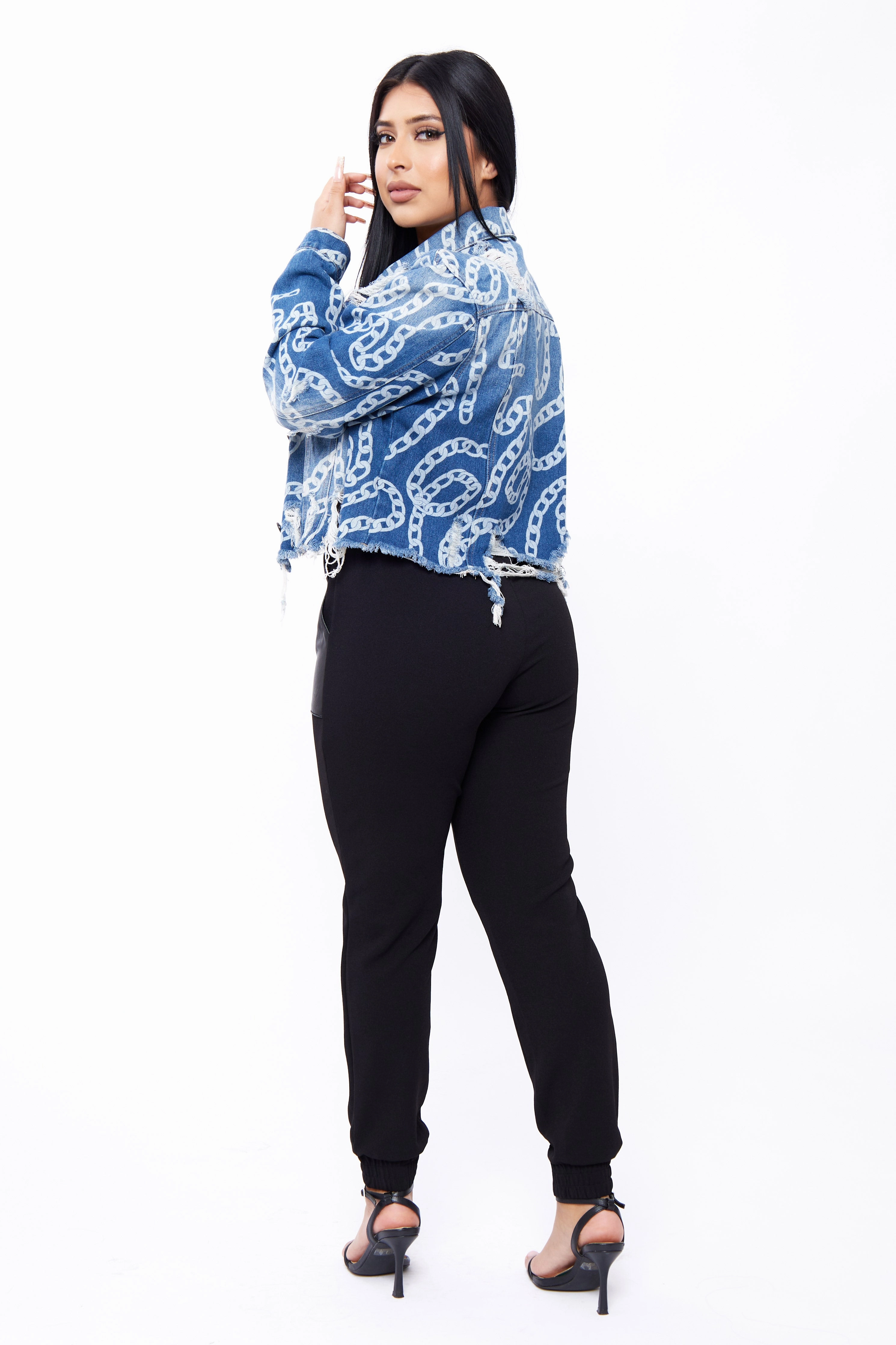 Perfect Design Boxy Destructed Denim Jacket with Discharge Prints Fit for Any Activity