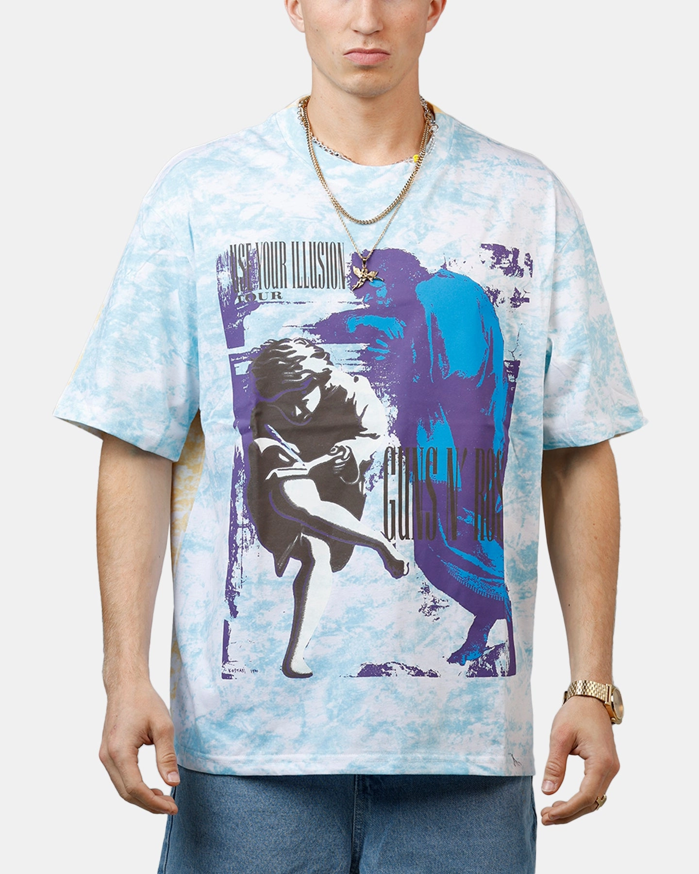 Multipanel Construction AntiPillingTreatment Bravado Guns N Roses AOP T-Shirt White Multi