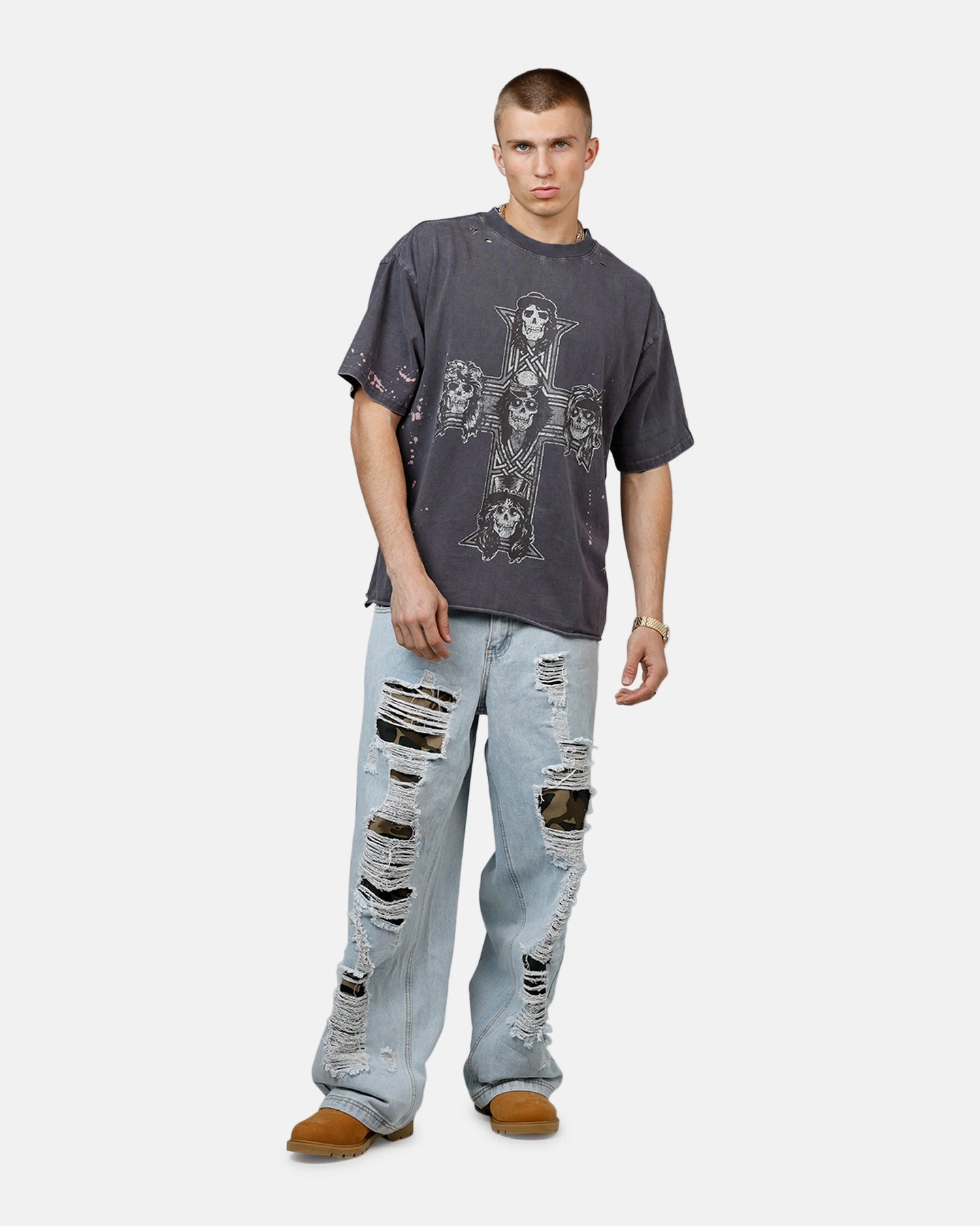 Bravado Guns N Roses Cross T-Shirt Washed Black Quick Dry Material