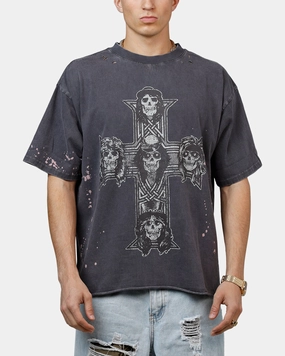 Stretchable Material Adjustable Hem Toggles Bravado Guns N Roses Cross T-Shirt Washed Black