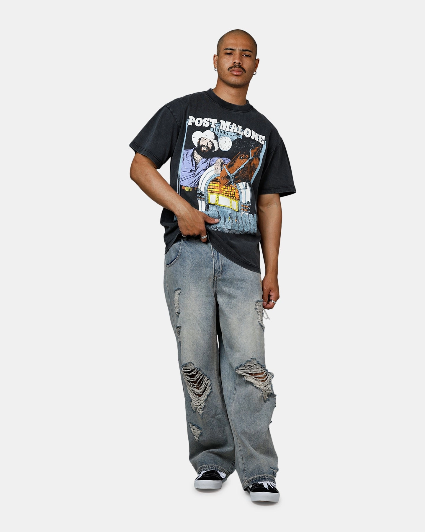 Bravado Post Malone T-Shirt Washed Black Smooth Stitching